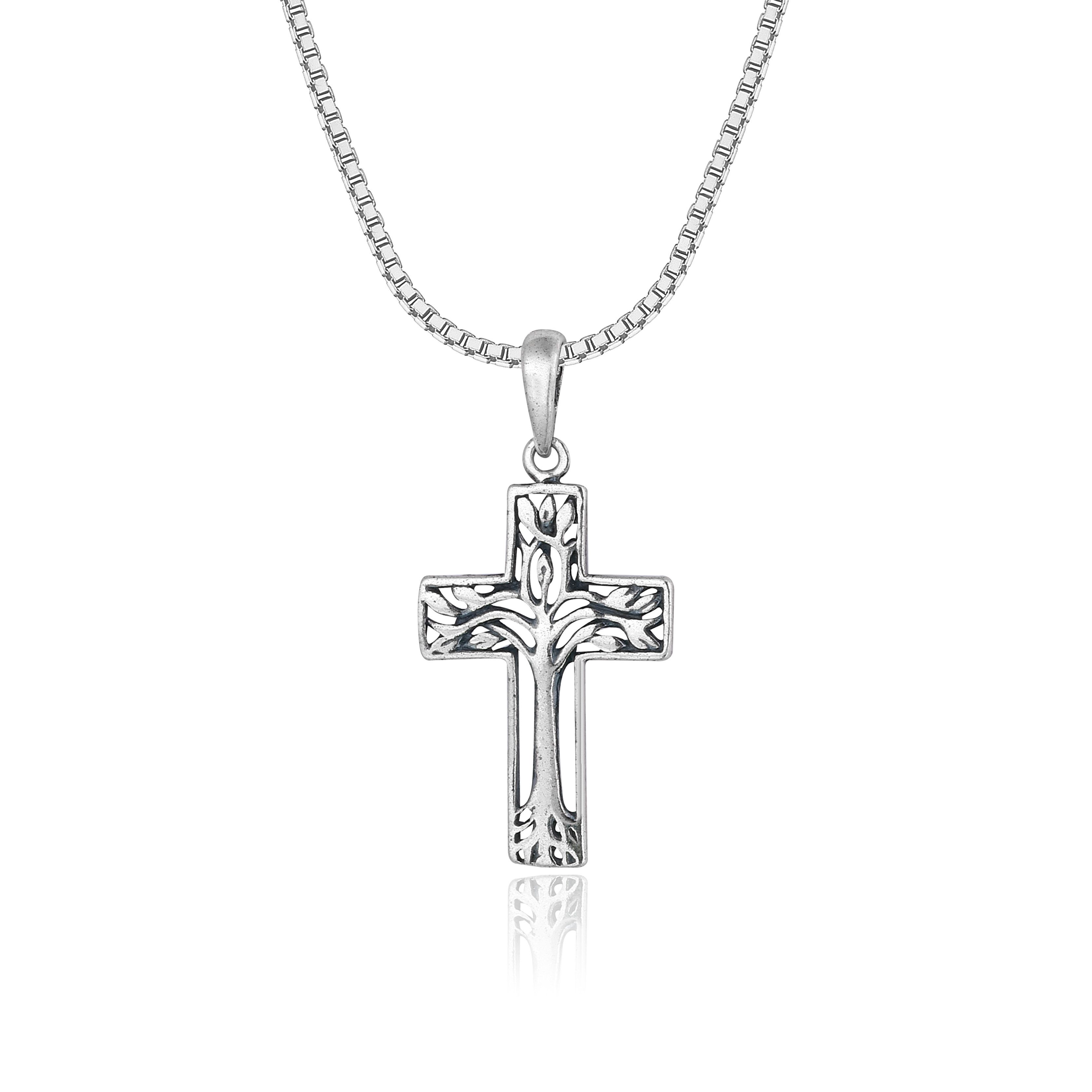 NAHLE Kette mit Anhänger Kreuz Silberkette Lebensbaum Kreuz Kette 925 Silber Halskette (2-tlg., inkl. Schmuckbox), 925 Silber