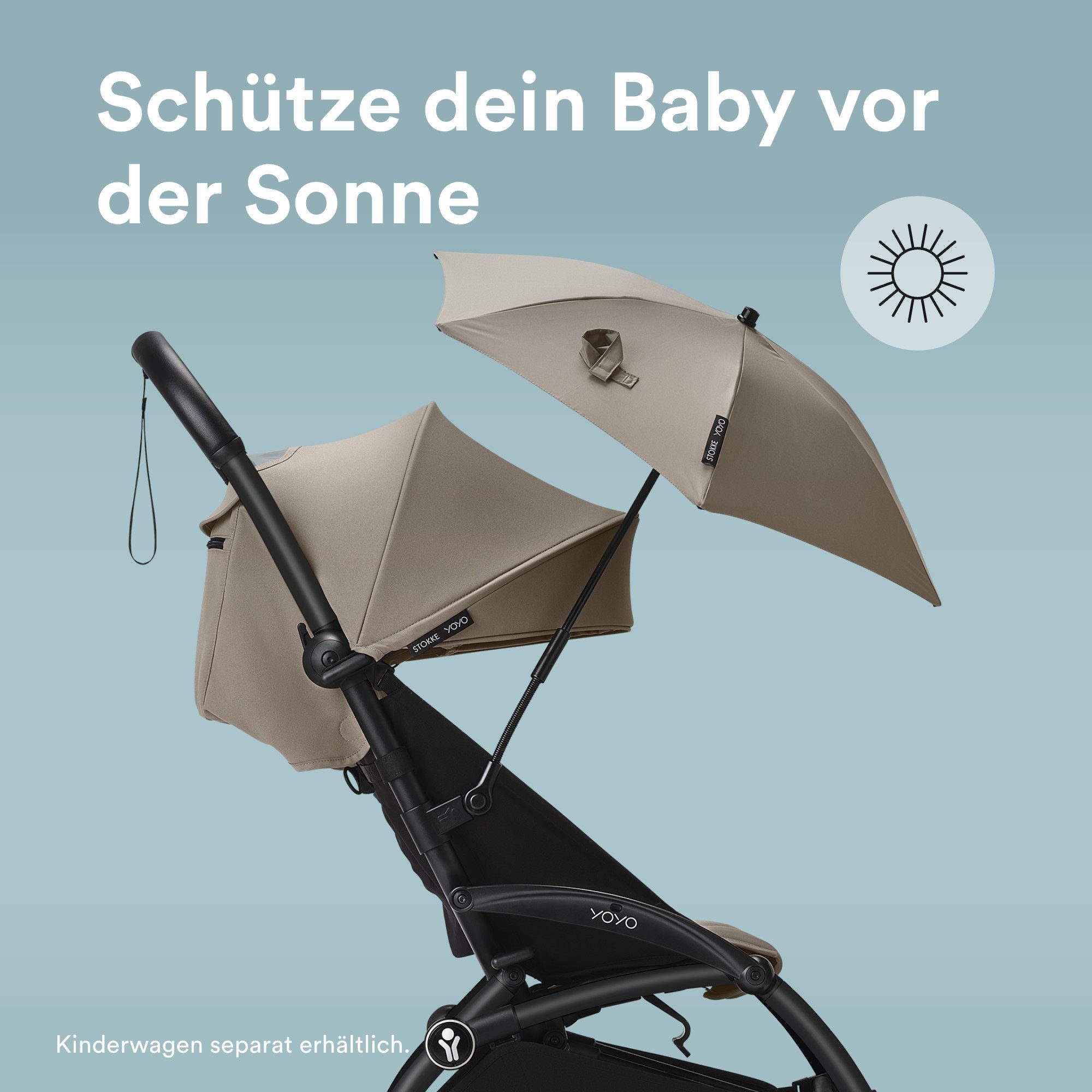 Stokke Kinderwagenschirm YOYO Sonnenschirm - UPF 50+ Schutz, verbesserte Deckkraft, YOYO Kinderwagen mit 0+ Neugeborenen Set, Liegewanne oder 6+ Textilset