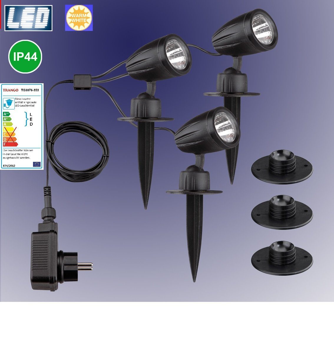 TRANGO LED Gartenstrahler, 3-flammig 3076-353 IP44 LED Gartenlampe *JOE* Au günstig online kaufen