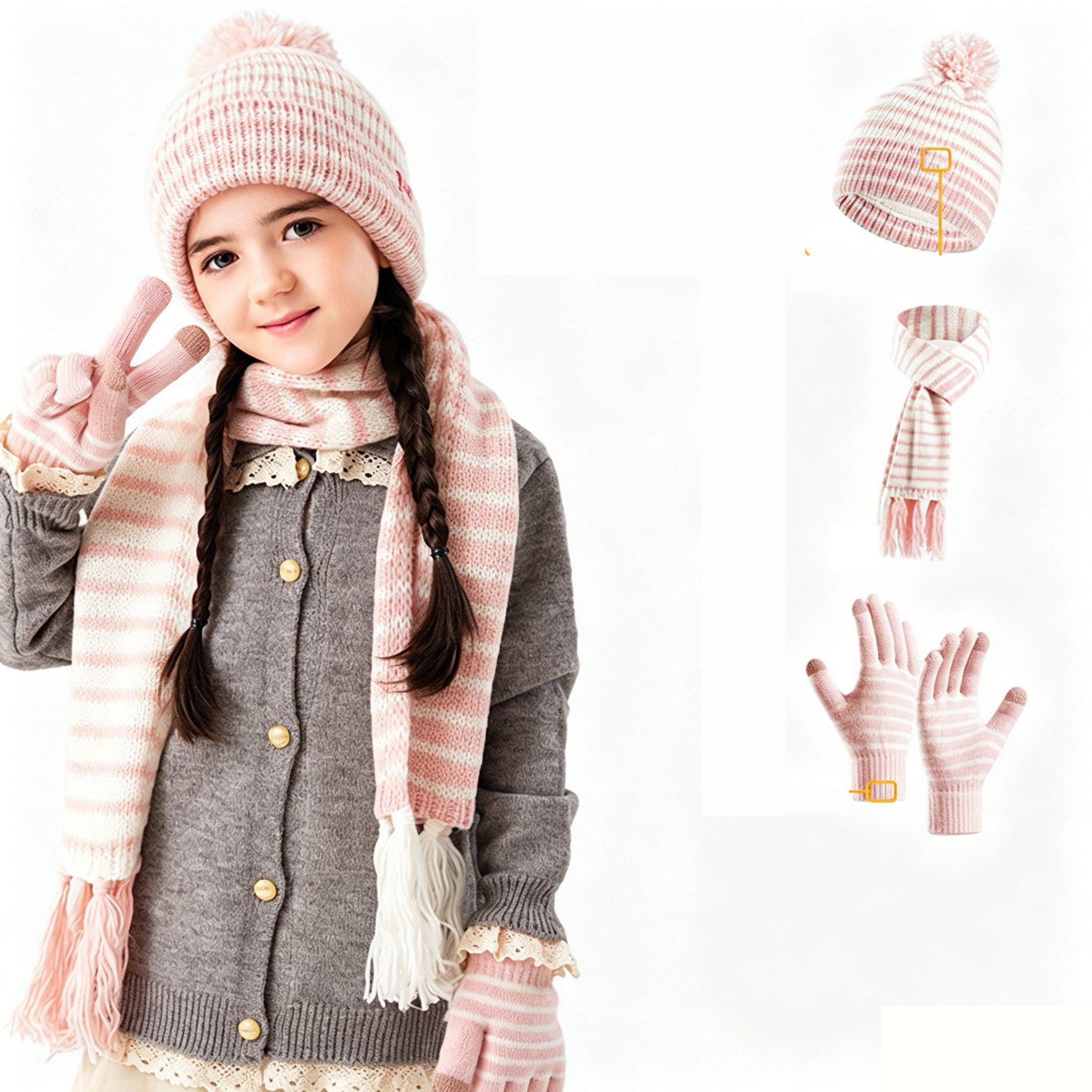 nsihing Filzhut Mütze & Schal Kinder Unisex Schal Mütze Handschuhe Set (Wintermütze, Schal, Handschuhe, dreiteiliges Set)