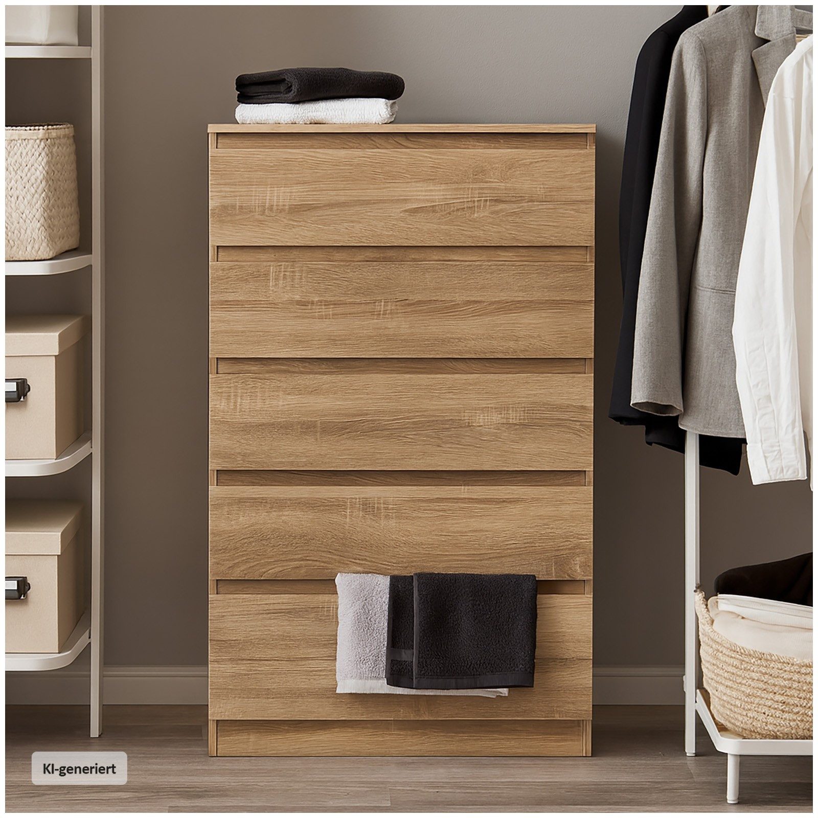 HTI-Living Kommode Kommode mit 5 grifflosen Schubladen Sonoma (Stück, 1 St., 1 Kommode), Anrichte Sideboard Schrank