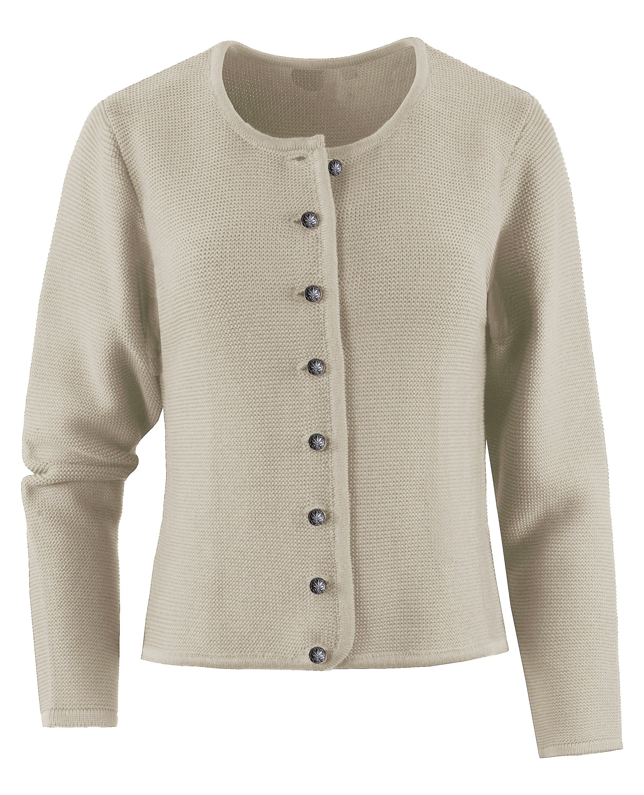 Moschen-Bayern Trachtenstrickjacke Trachtenjacke Damen Trachtenjanker Strickjacke Dirndljacke Beige Schößchen am Rücken