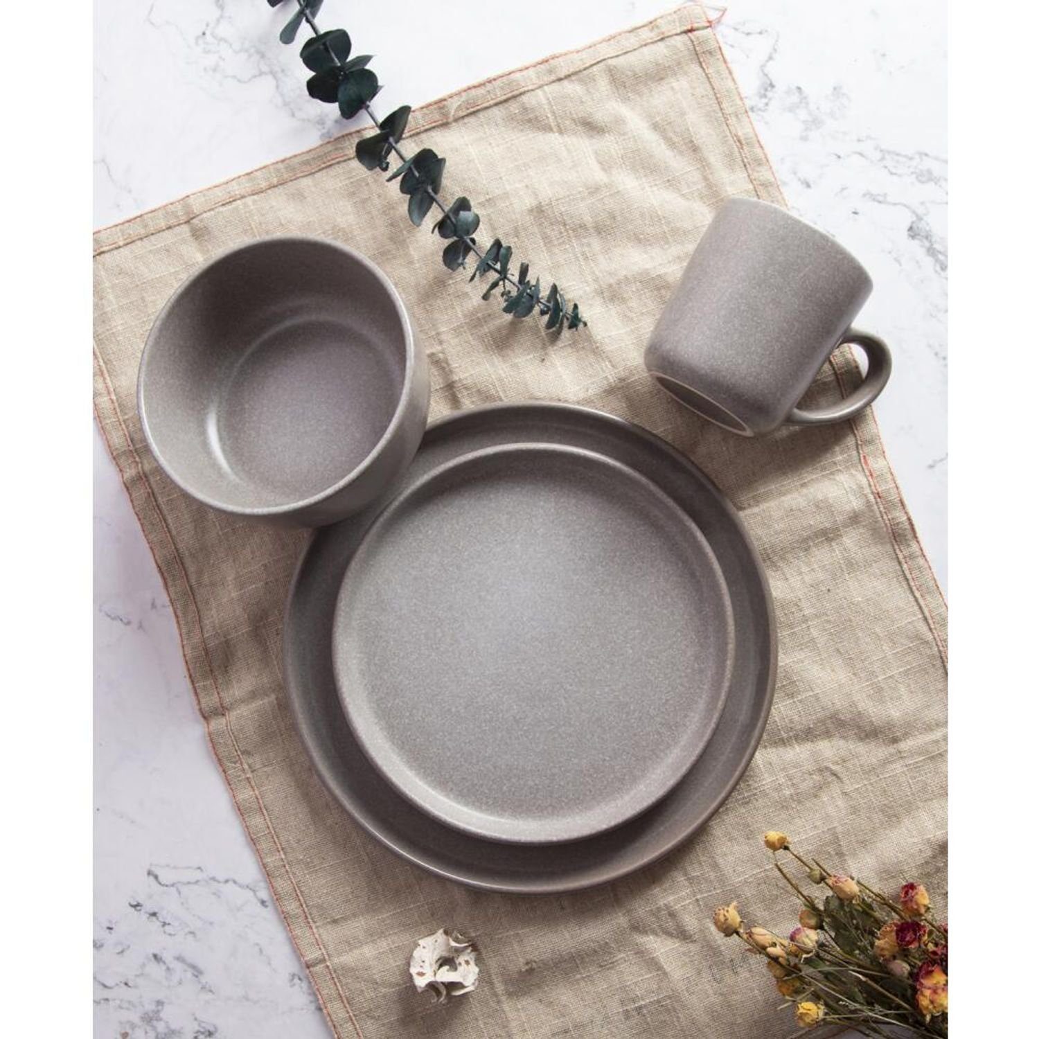 BURI Teller 24x Keramik Teller 27cm Nature Speisen Metall Servierplatte Essen