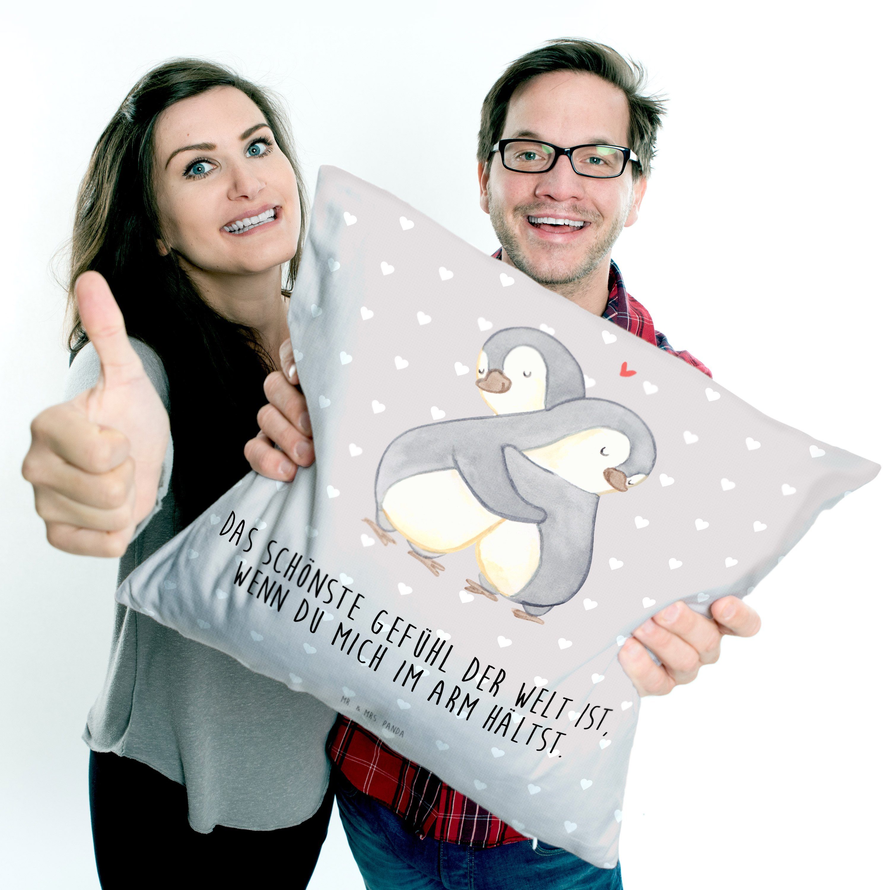 Mr. & Mrs. Panda Kuscheln - Hocheitstag, Freund, Grau Pastell Geschenk, - Dekokissen Kop Pinguine