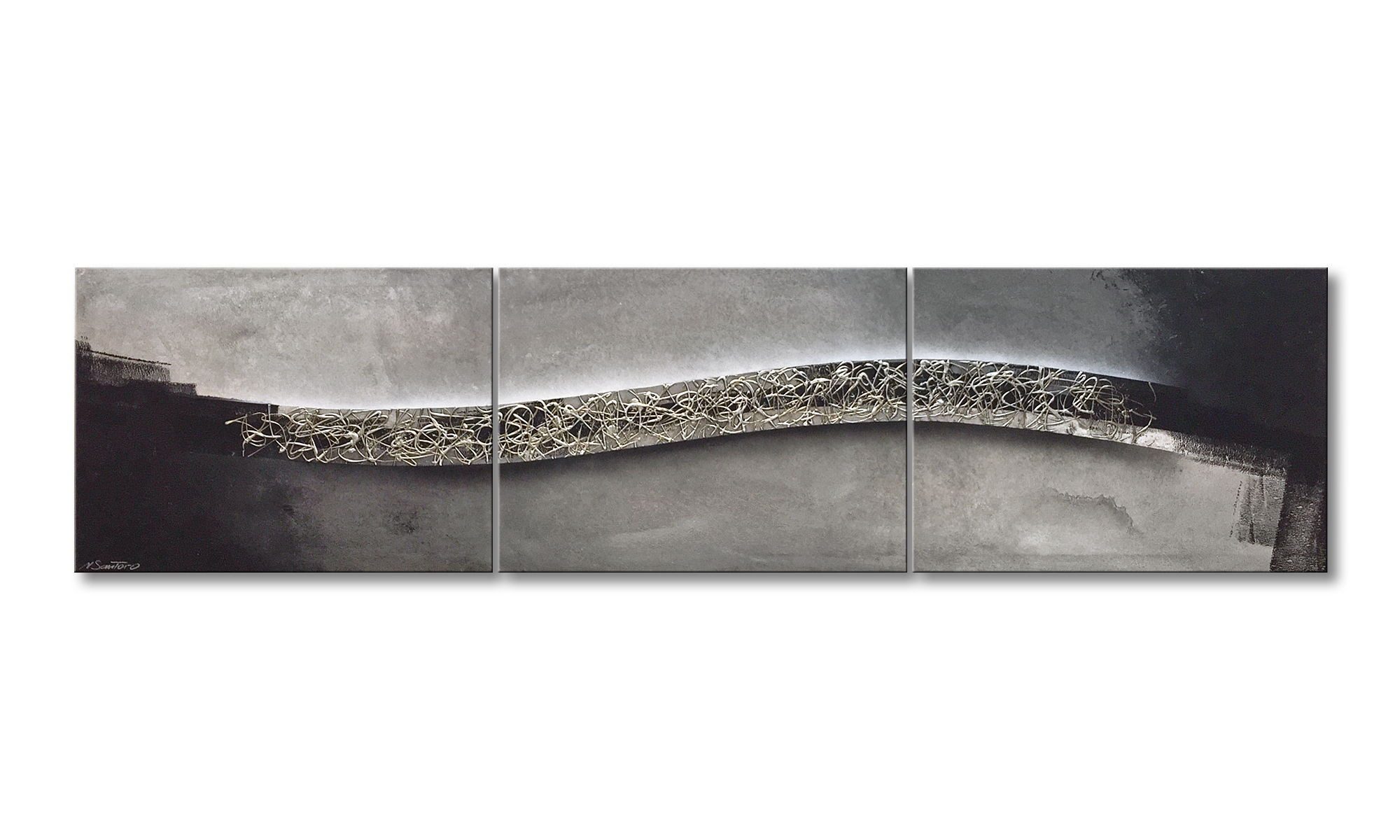 WandbilderXXL XXL-Wandbild Mirrored Silver 240 x 60 cm, Abstraktes Gemälde, handgemaltes Unikat