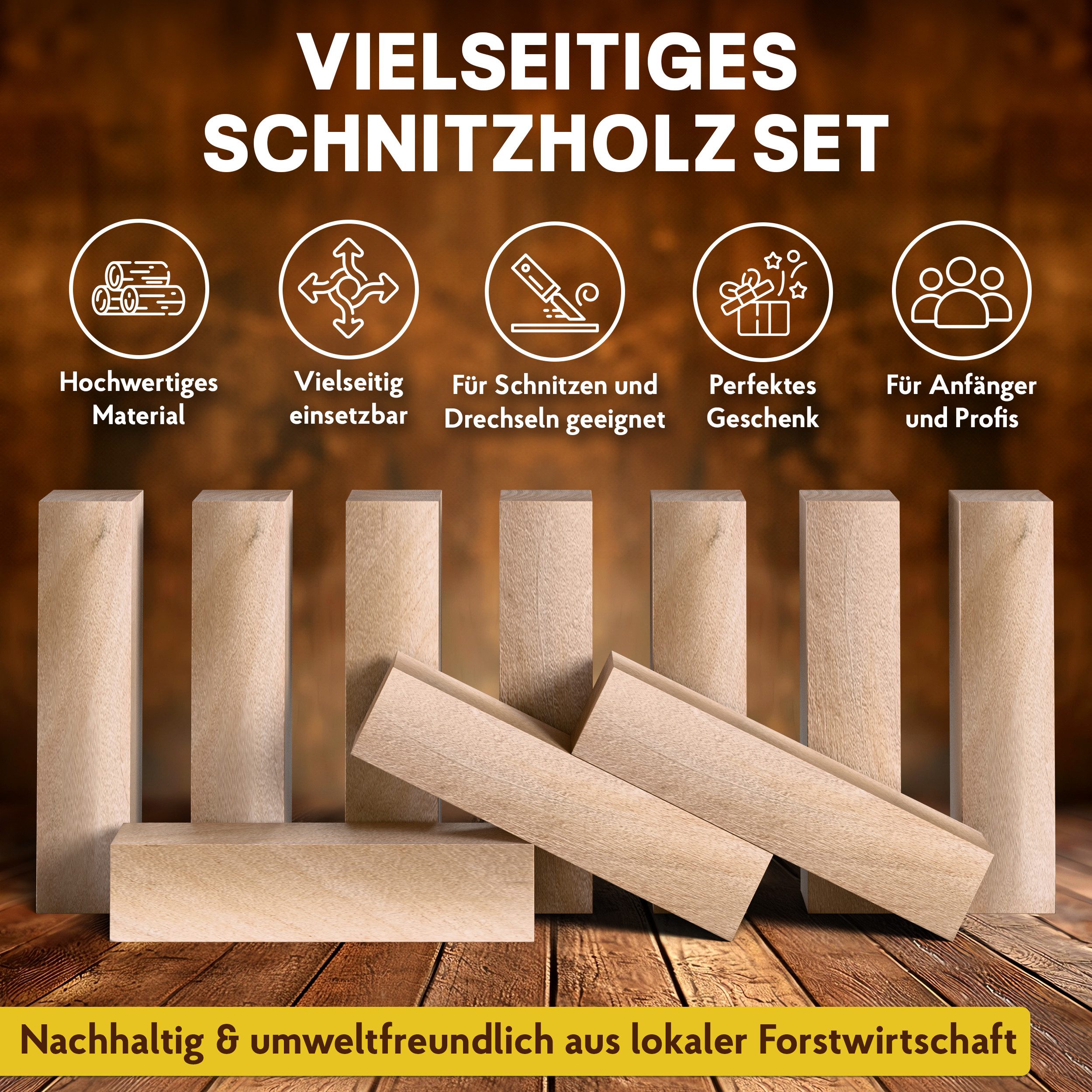 Eli Kantholz Schnitzholz Linde - weiches Lindenholz zum Schnitzen oder drechseln, (Schnitzset Holz Rohlinge - Bastelset - Holzblock), Schnitzvorlage - Holz für Erwachsene und Kinder