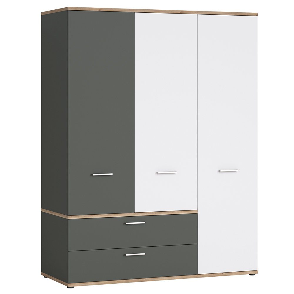 Lomadox Kleiderschrank TOMAR-129 3-türig, Eiche mit weiß und grau, B/H/T ca günstig online kaufen