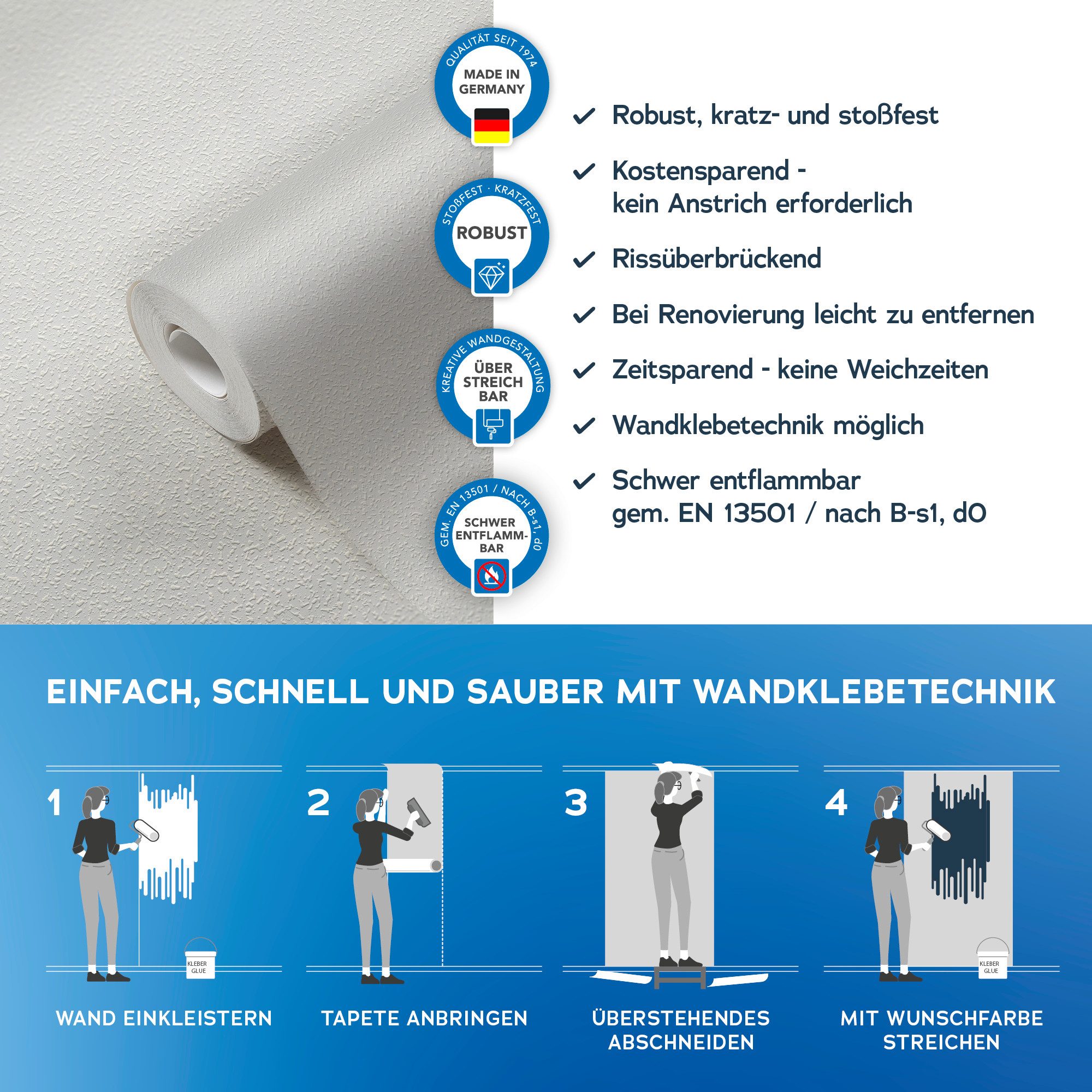 A.S. Création Vliestapete Meistervlies, leicht strukturiert, einfarbig, uni, unifarben, Tapete einfarbig Überstreichbar matt leicht strukturiert Tapeten Optik