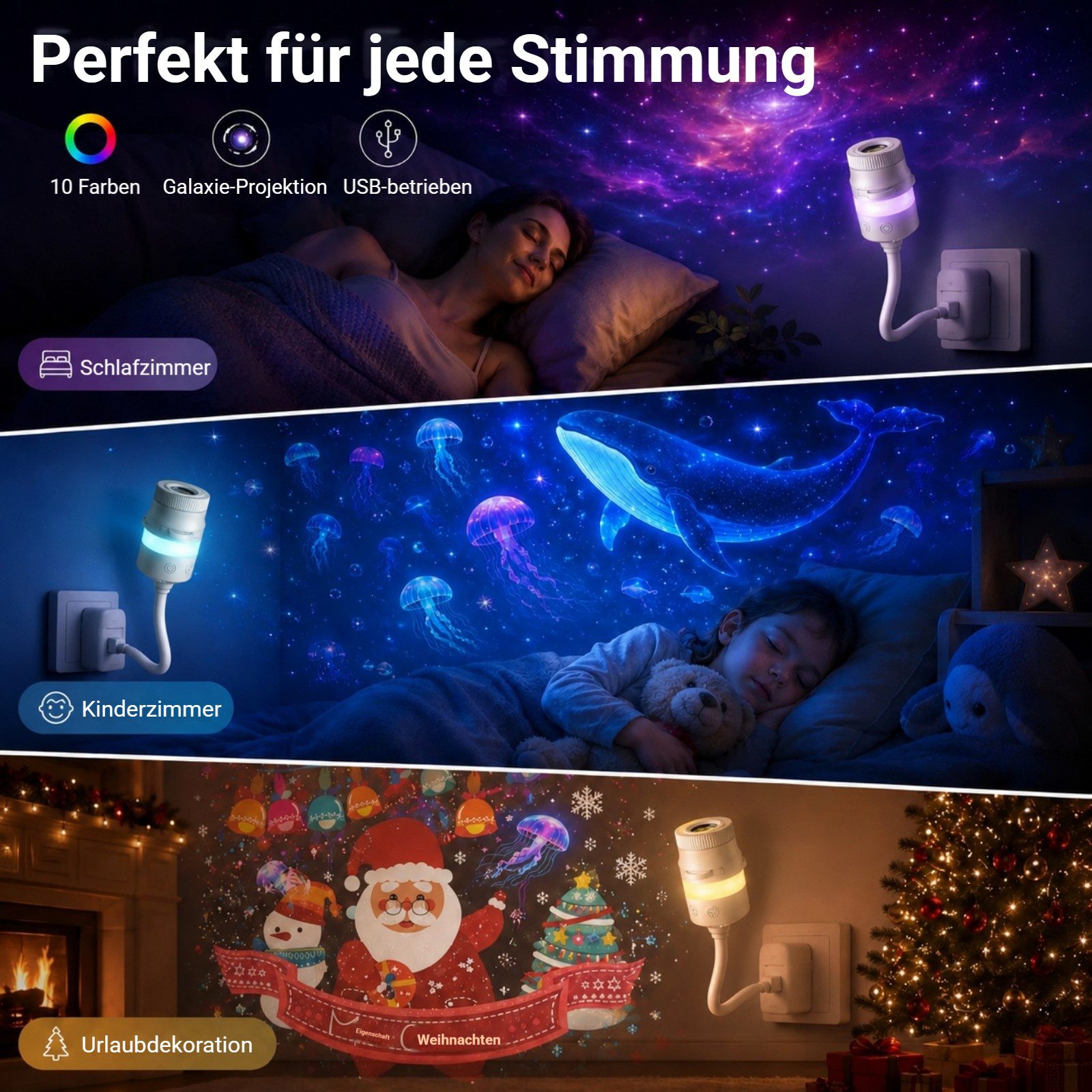 VIVIHEYDAY LED Nachtlicht 2 in-1 Galaxy Projector Night Light, Sternenhimmel Projektor für Auto, Schlafzimmerdekoration & Kinderzimmer, 360° Drehung, USB-Stromv – Bild 5 von 5