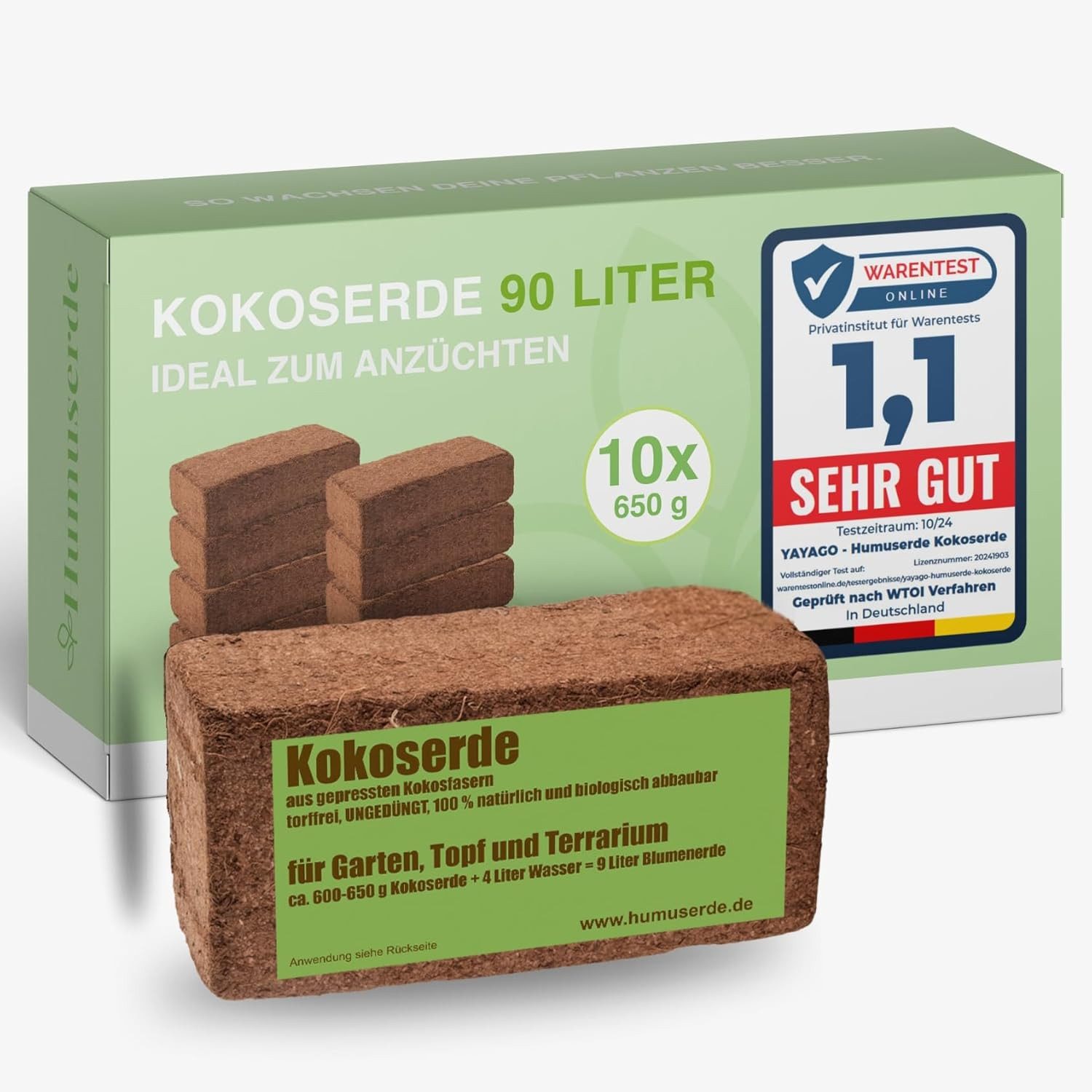 yayago Blumenerde yayago Kokoserde Humuserde gepresste Blumenerde Ziegel Terrarium, Gepresste Kokoserde für 9, 18, 54, 90, 108 oder 216 Liter Erde