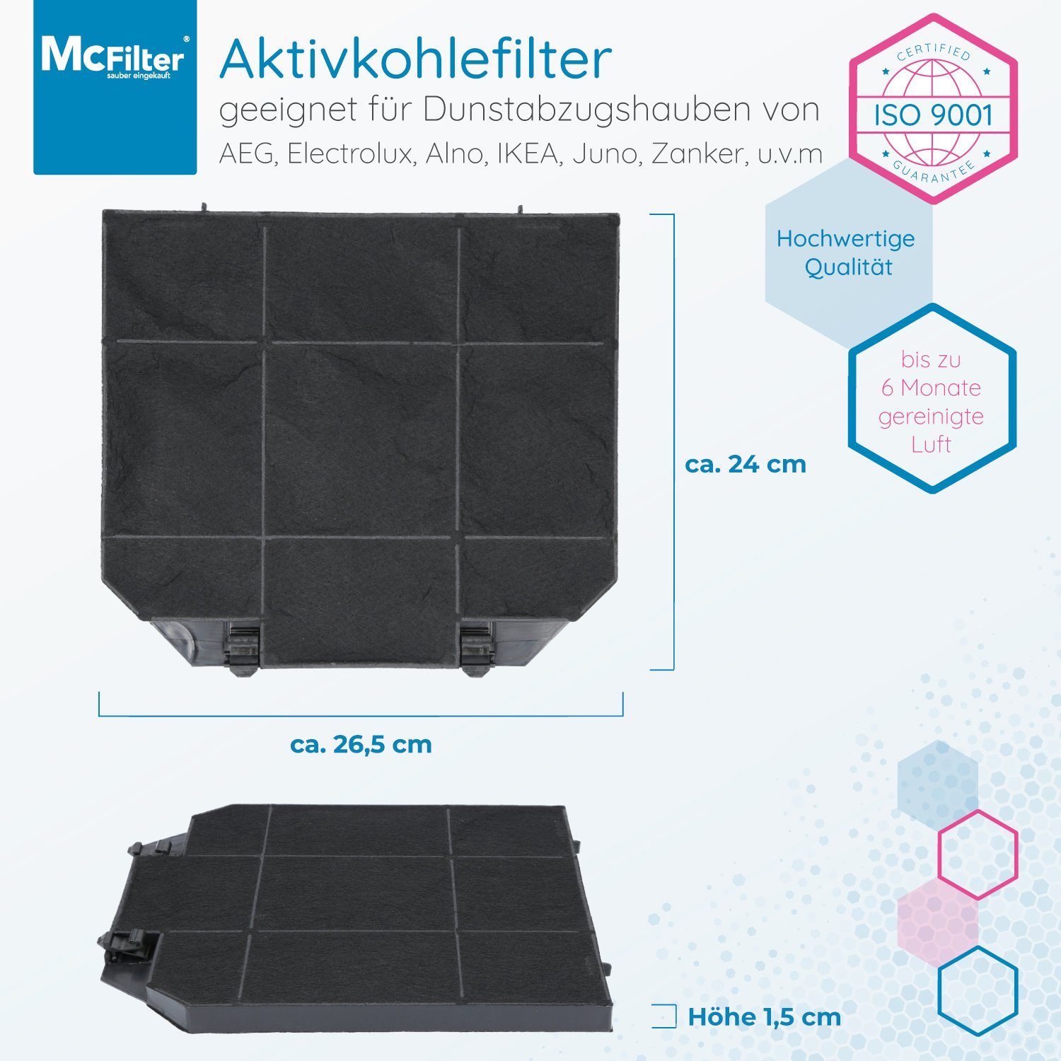 Kohlefilter McFilter IKEA 72, Neff, 9029793636 112.0157.243, 650 EHFC EFF72, AEG/Electrolux Siemens Aktivkohlefilter Filter Bosch für passend Faber 00395351, LZ54951