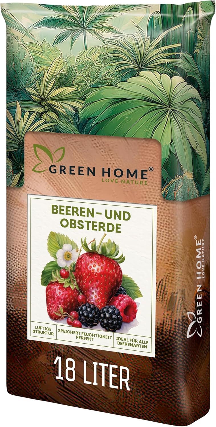 GREEN HOME LOVE NATURE Spezialerde Beerenobst Erde – Substrat für Erdbeeren, Obst- und Beerenpflanzen 18 L, 36 L, 72 L, Bio-Qualität, Perlite, NPK 14-10-18 + CoteN, pH 5,8, Langzeitwirkung