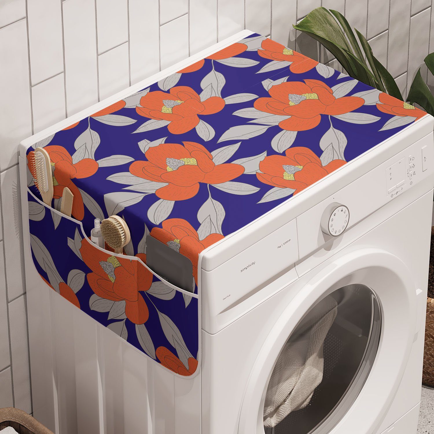 Abakuhaus Badorganizer Anti-Rutsch-Stoffabdeckung für Waschmaschine Trockner, Detaillierte Muster Magnolia Blume und