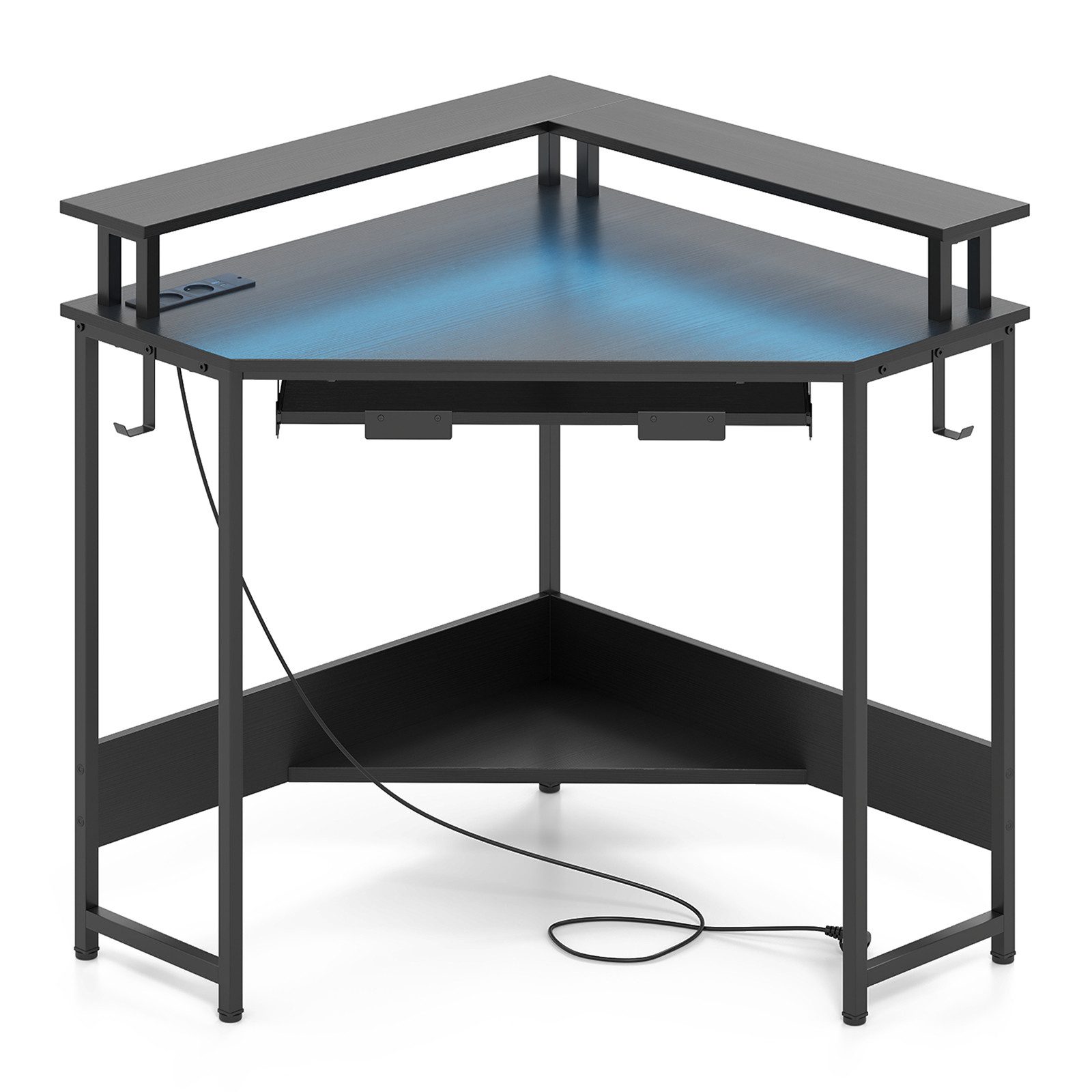 COSTWAY Eckschreibtisch, mit LED, Ladestation, Tastaturablage & Monitorständer