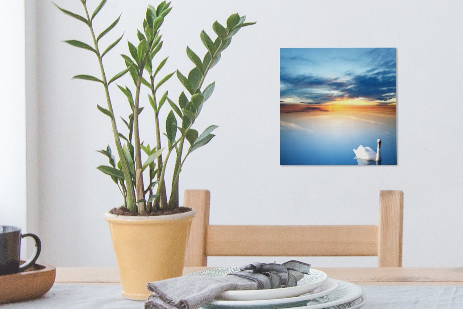 - Schwan (1 OneMillionCanvasses® Wohnzimmer Bilder - Sonnenuntergang Leinwandbild Schlafzimmer für Natur, St), Leinwand