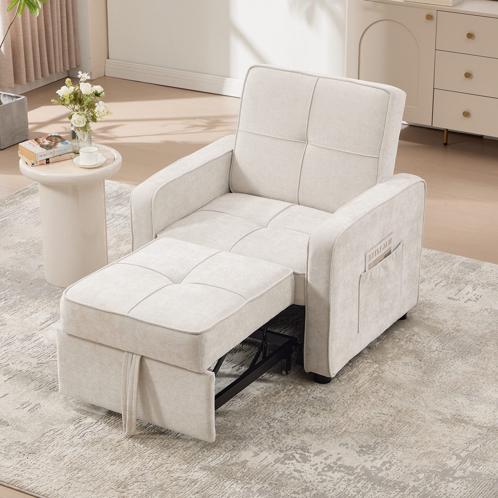Bonzy Home Schlafsofa Einzelsofa mit Bettfunktion, Multifunktions Relaxsessel, 93*83*75cm, ausziehbares 1-Sitzer Couch, Bett Maximal 174 cm