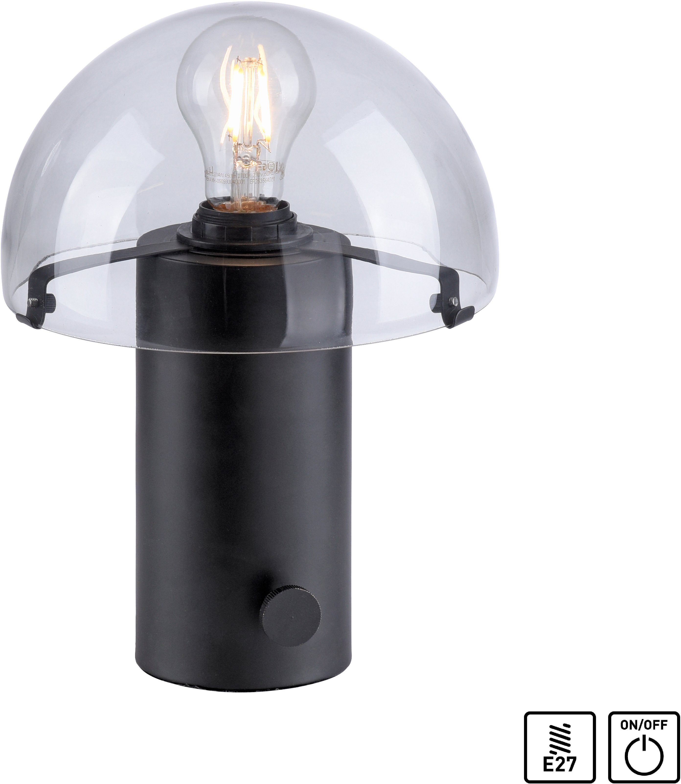 Ein-/Ausschalter, ohne E27, Tischlampe Pilzlampe Drehschalter, Leuchtmittel, Tischleuchte andas skandinavisch schwarz/rauchglas Skickja,