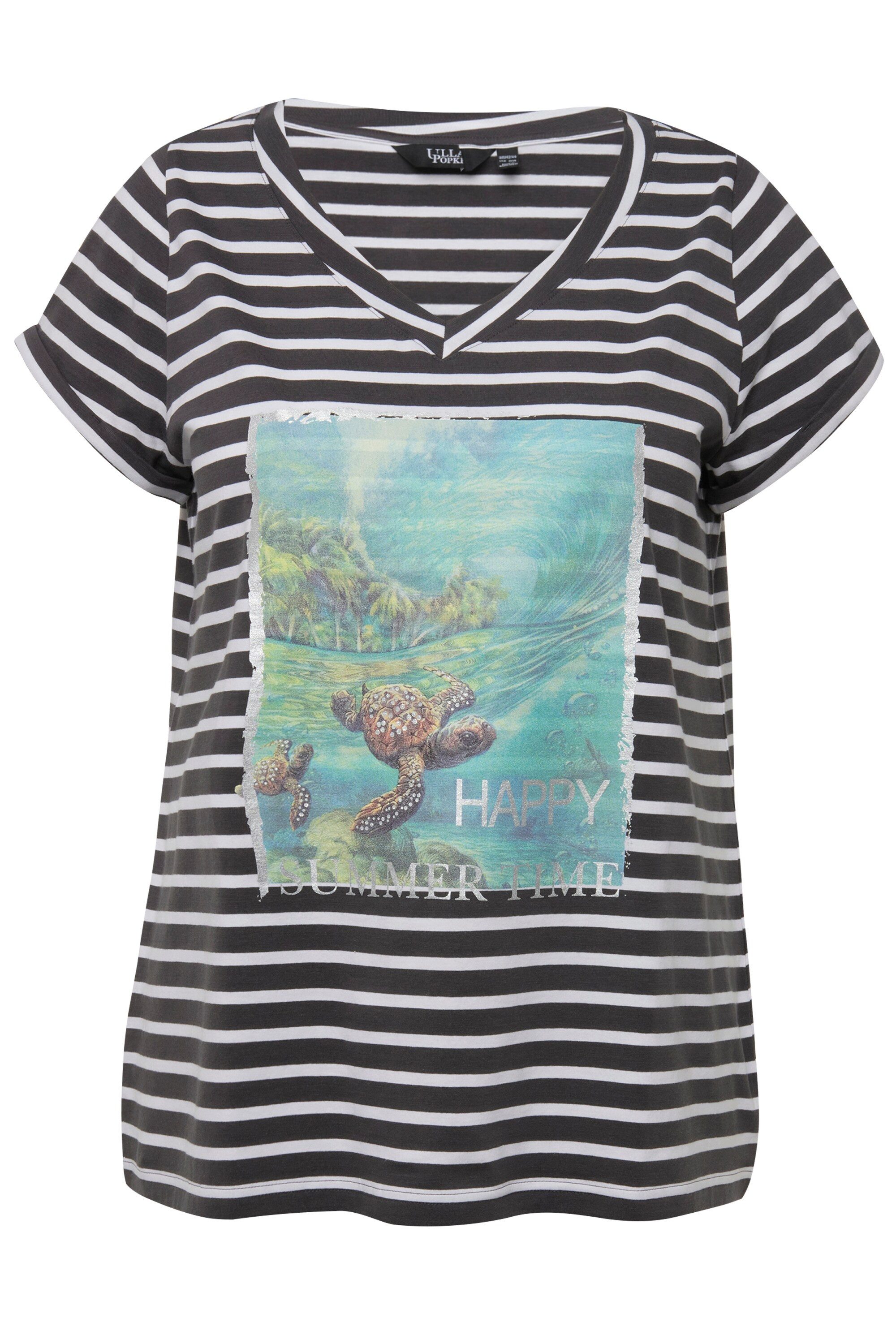 T-Shirt Shirt Ringel Schildkröte Rundhals Halbarm