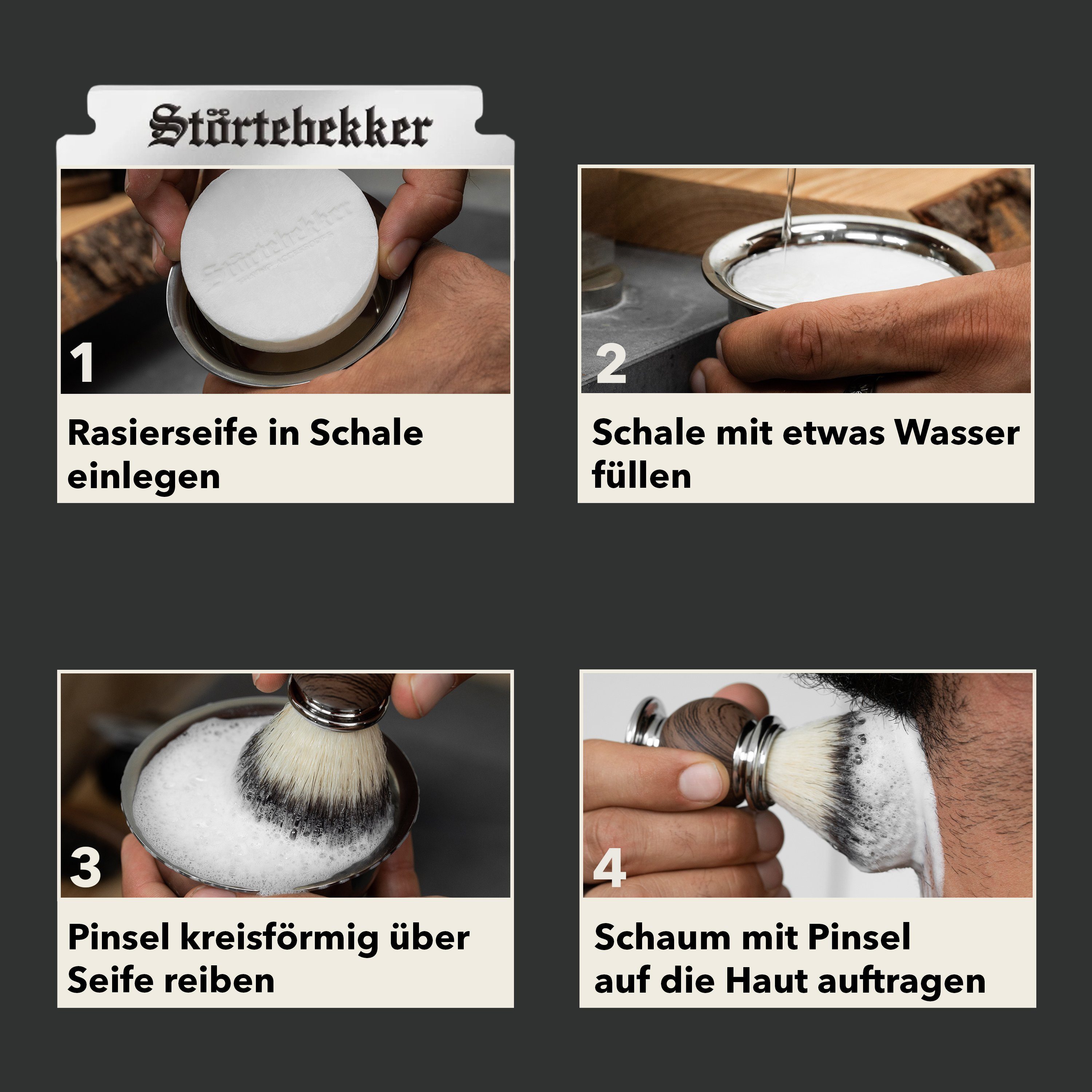 Edelstahl aus mit Sandelholz & Rasierschale Rasierpinsel-Set Rasierseife, Störtebekker 3 tlg.