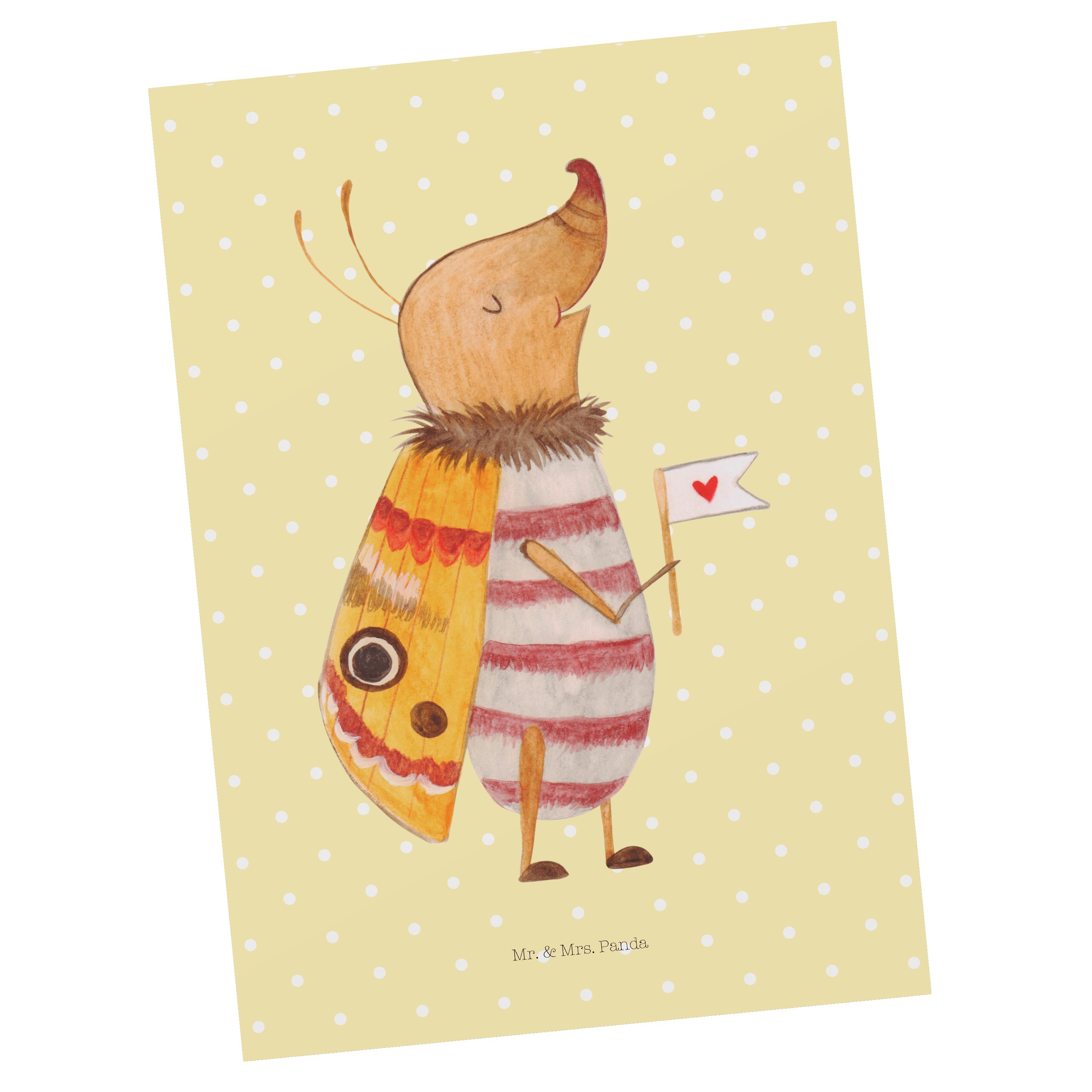 Mr. & Mrs. Panda Postkarte Nachtfalter mit Fähnchen - Gelb Pastell - Geschenk, Einladungskarte