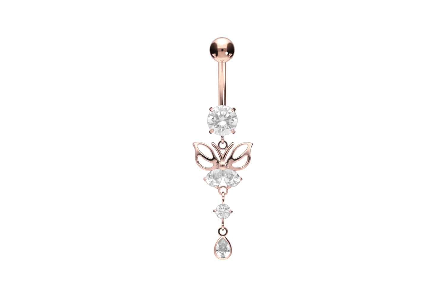 PIERCINGLINE Bauchnabelpiercing Titan Bananabell mit Innengewinde SCHMETTERLING + KRISTALLE (Bananabells, 1-tlg)