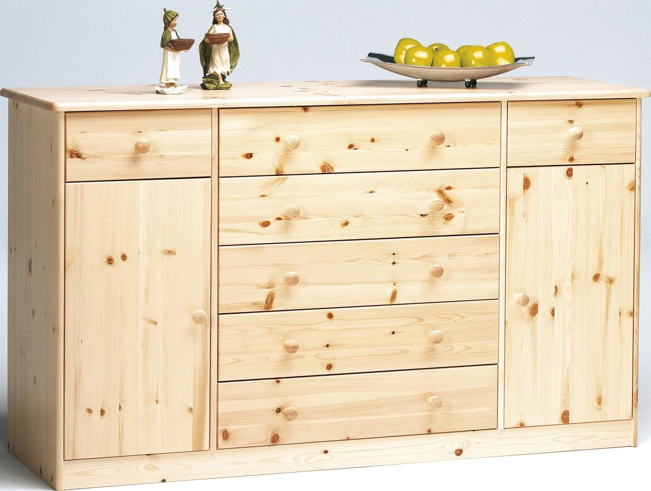 ERST-HOLZ Sideboard Kommode Highboard Anrichte Sideboard Kiefer 7 Schubladen 2 Türen, 90.50-31 - Kommode Kiefer natur-7 Schubladen-2 Türen