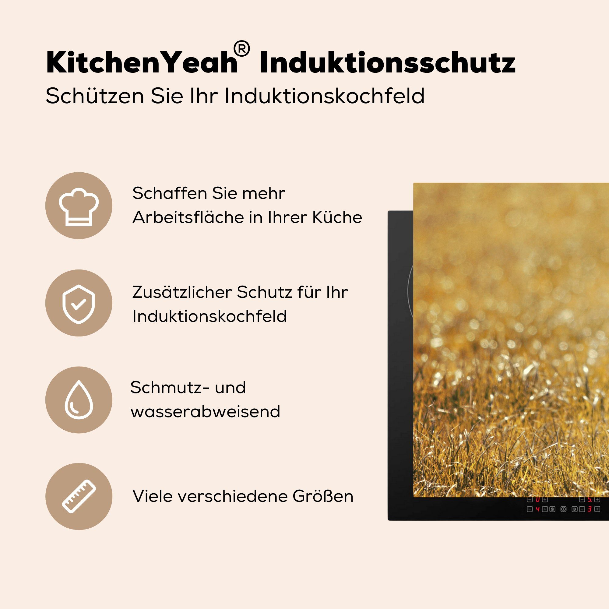 küche, Induktionskochfeld - die Ceranfeldabdeckung 81x52 Gras Sonne, MuchoWow für Vinyl, cm, - Schutz Lamm tlg), Herdblende-/Abdeckplatte (1