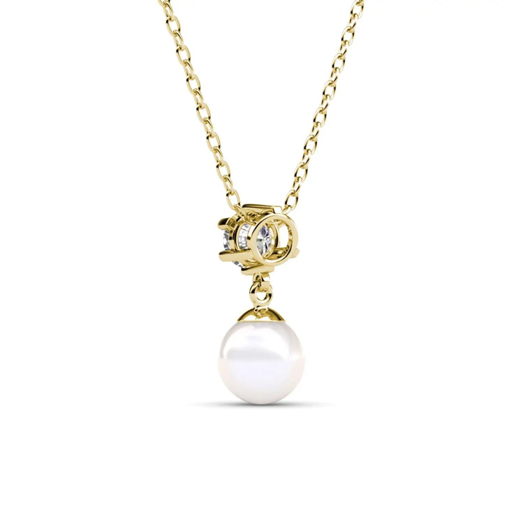 Ella Eisvogel Schmuckset 3-tlg. Pauline: Goldkette & Gold-Ohrringe (österreichische Kristalle & Echt-Perle), 18 Karat – Bild 4 von 5