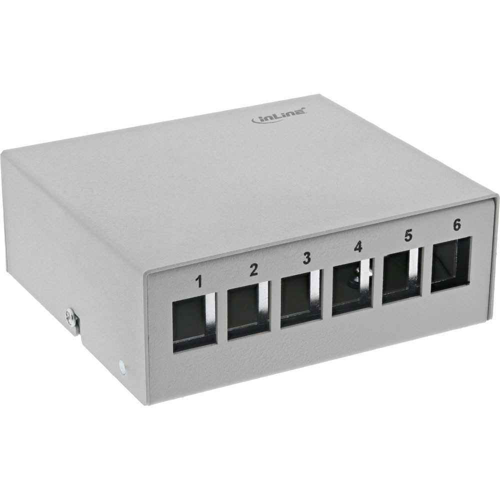 Patchfeld-Dose Aufputz für 6x Keystone RJ45, Metall, lichtgrau RAL7035 Netzwerk-Patch-Panel