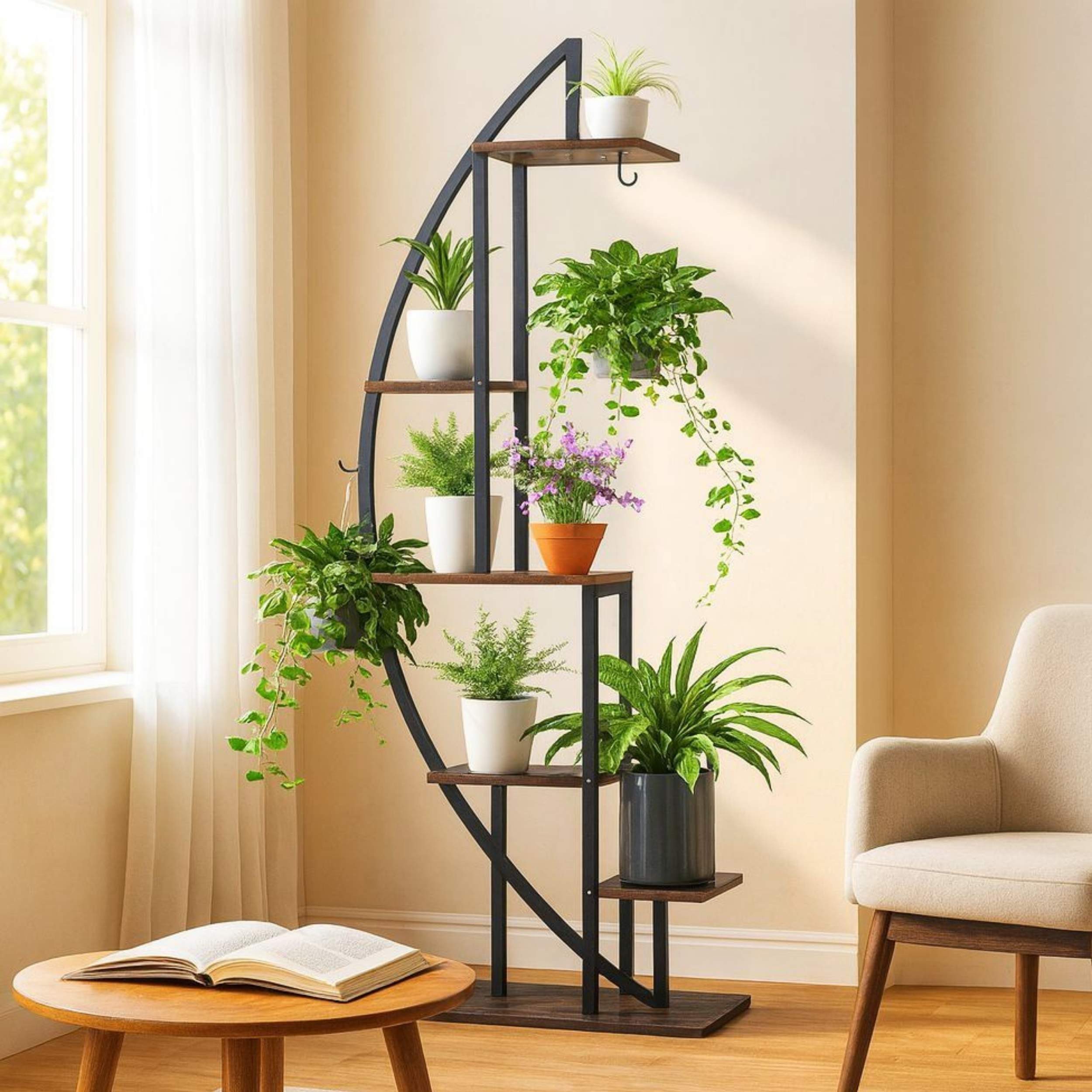DanDiBo Blumenständer Blumenregal indoor 160 cm Hoch Schwarz Halbrund Blume günstig online kaufen