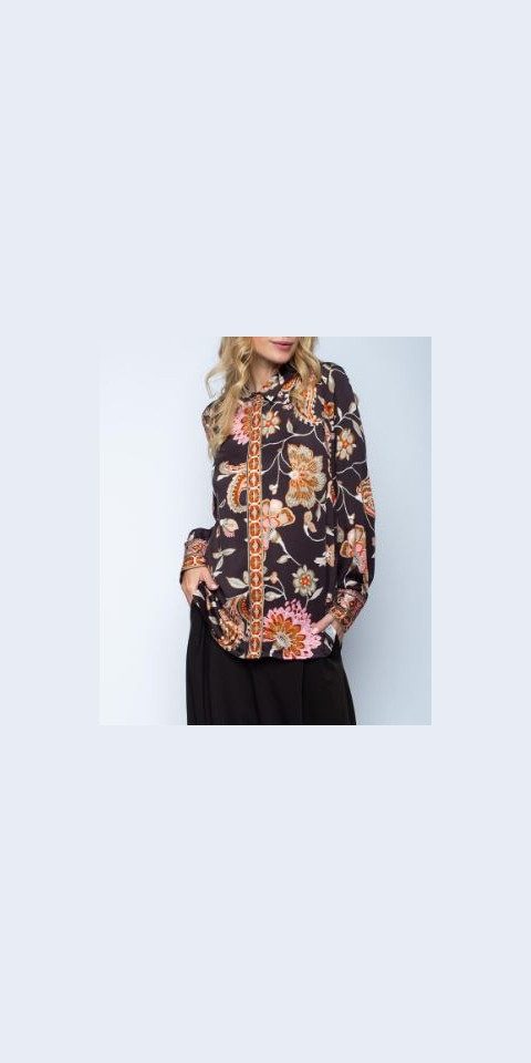 Emily Van Den Bergh Hemdbluse Bluse EMILY VAN DEN BERGH schokobraun Blumen