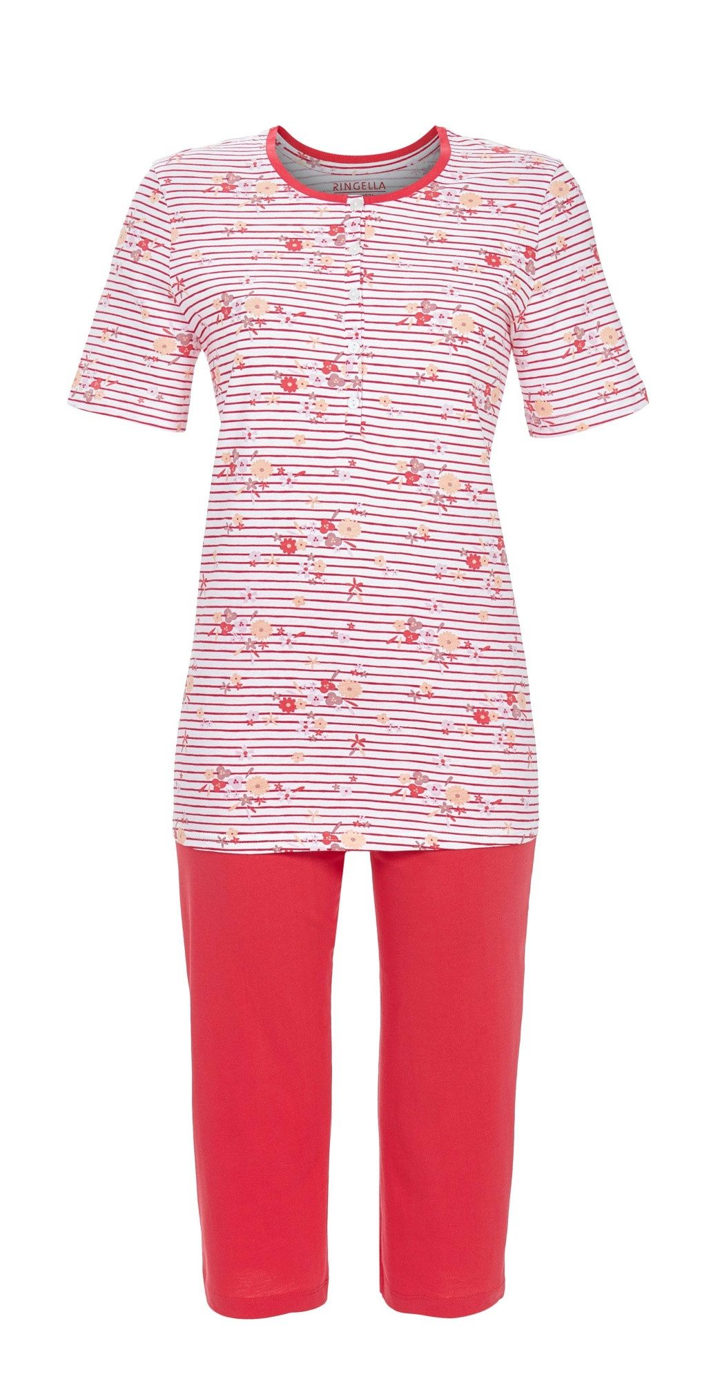 Ringella Pyjama - Schlafanzug mit geringeltem Oberteil und Knopfleiste, Cap günstig online kaufen