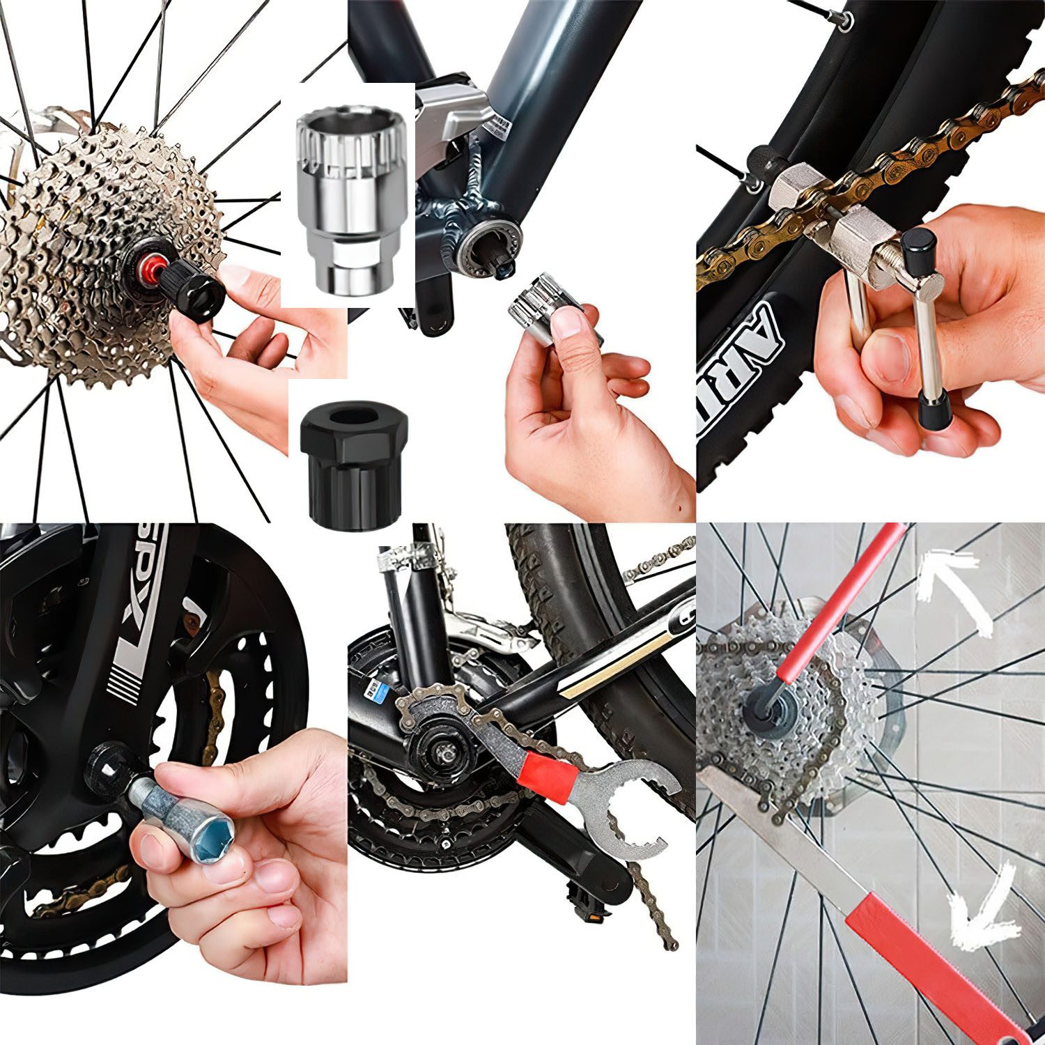 HEYHIPPO Bicycle Repair Kit, 10-Piece Bicycle Repair Tool Set, Chain Cutter Disassembly Tool, 10-Piece Chain Wrench, Chain Breaking Tool with Ergonomic Handle Design, Mountain Bike Tool Set, Chain Fixing, Bottom Bracket Gear Disassembly