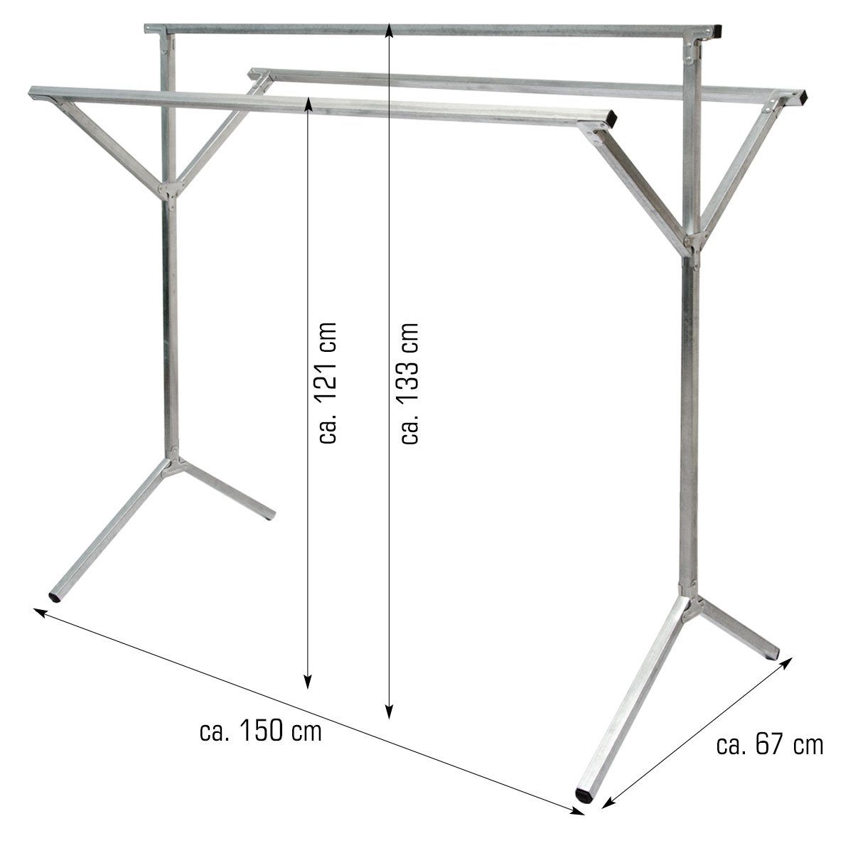 150cm 3 Klappb. Garderobe, Kleiderständer eyepower Wäscheständer Silber Aufhängestangen Kleiderständer