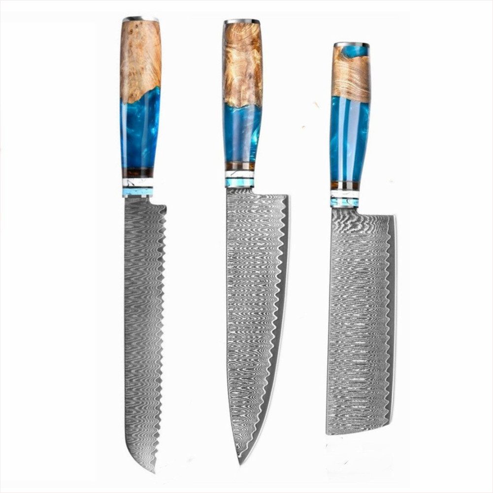 UniqueFire Messer-Set 3tlg.Damastmesser Set küchenmesser 67 Schichten Damaststahl (3-tlg)