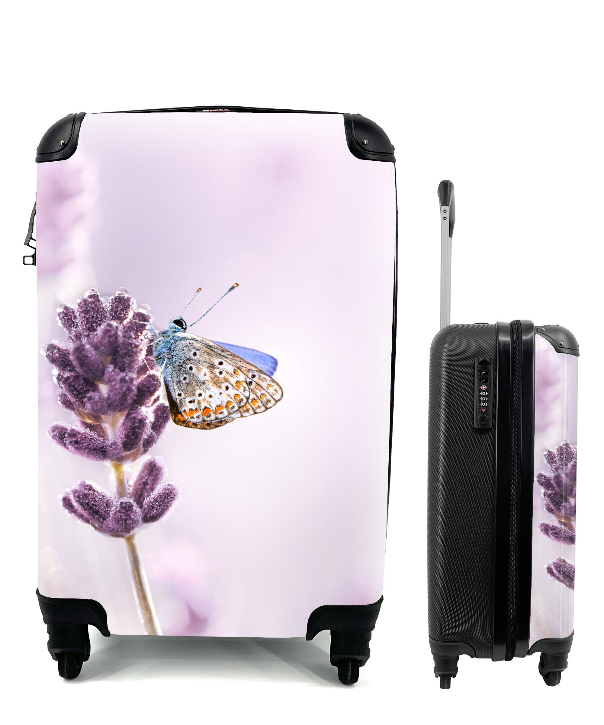 MuchoWow Handgepäckkoffer Lavendel - Schmetterling - Nahaufnahme - Lila, 4 Rollen, Reisetasche mit rollen, Handgepäck für Ferien, Trolley, Reisekoffer