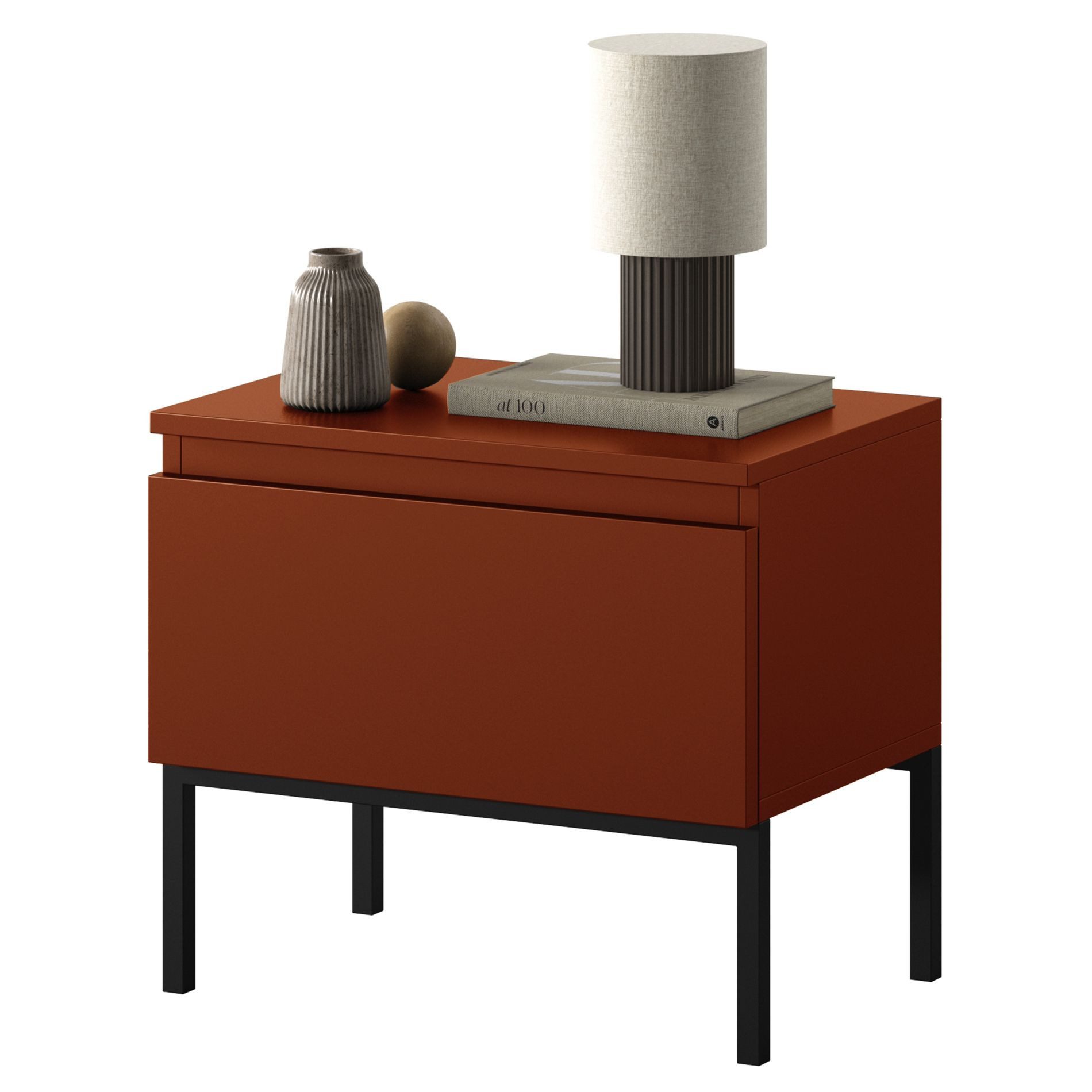 Selsey Nachttisch BEMMI, mit Klapptür und schwarzem Metallgestell