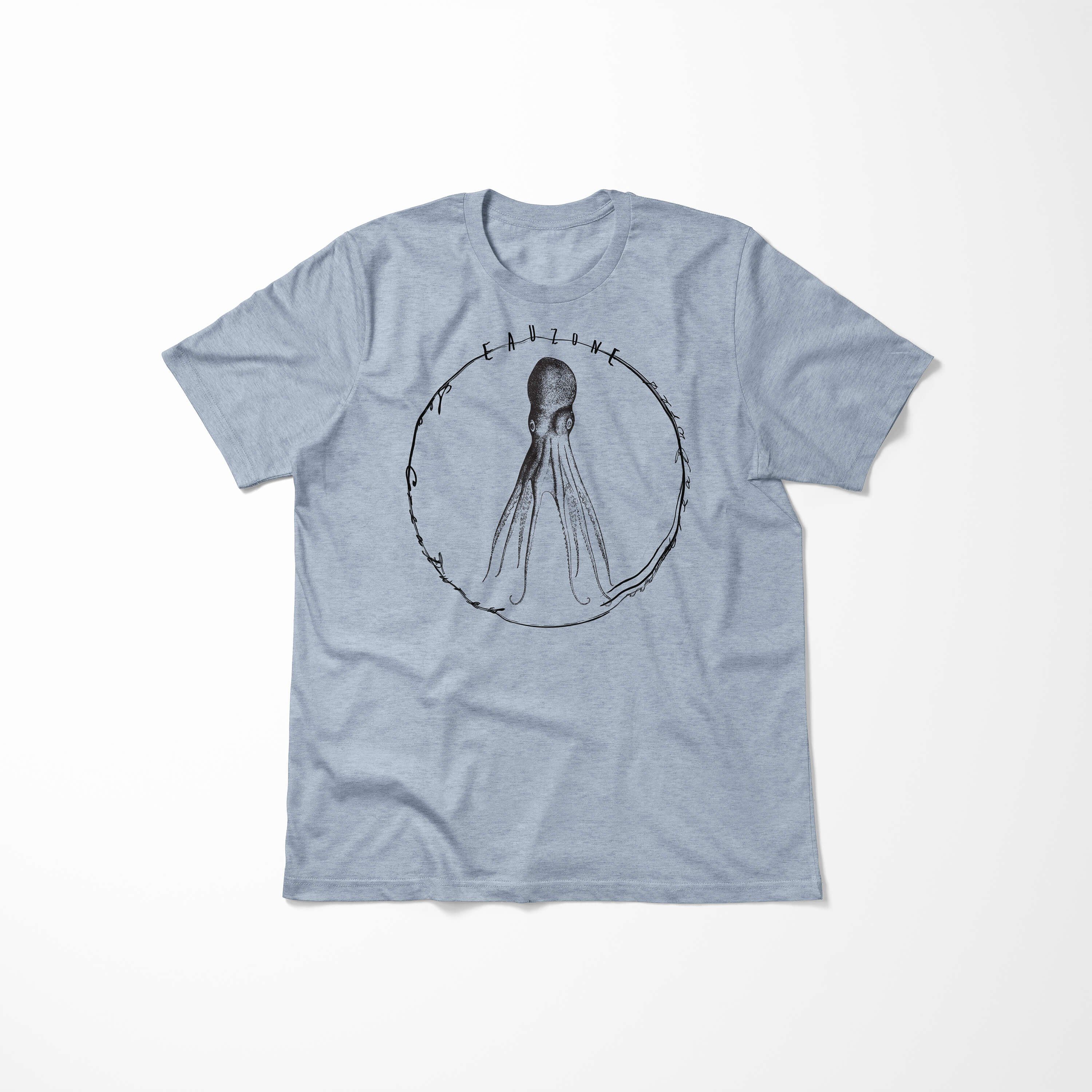 051 Struktur T-Shirt Stonewash Sea Sea Serie: - Tiefsee Creatures, Art T-Shirt sportlicher Denim Fische Schnitt feine und / Sinus
