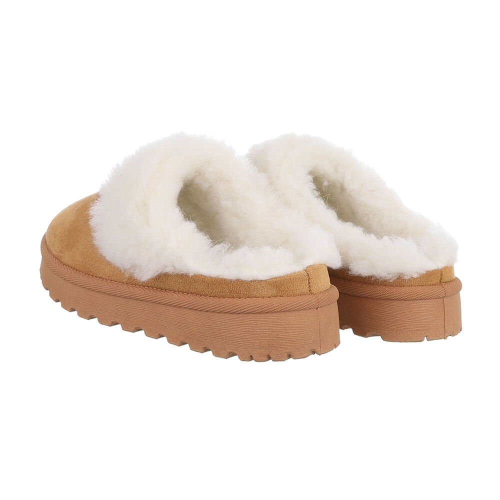 Ital-Design Damen Hausschuhe Freizeit Snowboots (84556783) Flach Hausschuhe in Camel