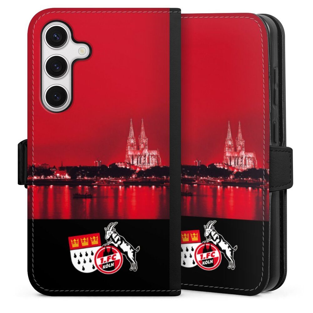 DeinDesign Handyhülle Skyline 1. FC Köln Offizielles Lizenzprodukt Skyline Köln Rot, Samsung Galaxy S24 Hülle Handy Flip Case Wallet Cover