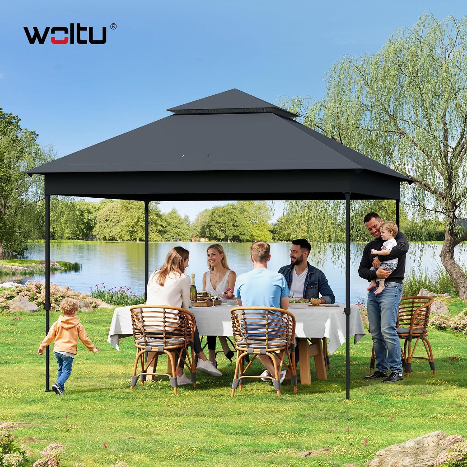 Woltu Pavillon, mit 4 Seitenteilen, 3x3 günstig online kaufen