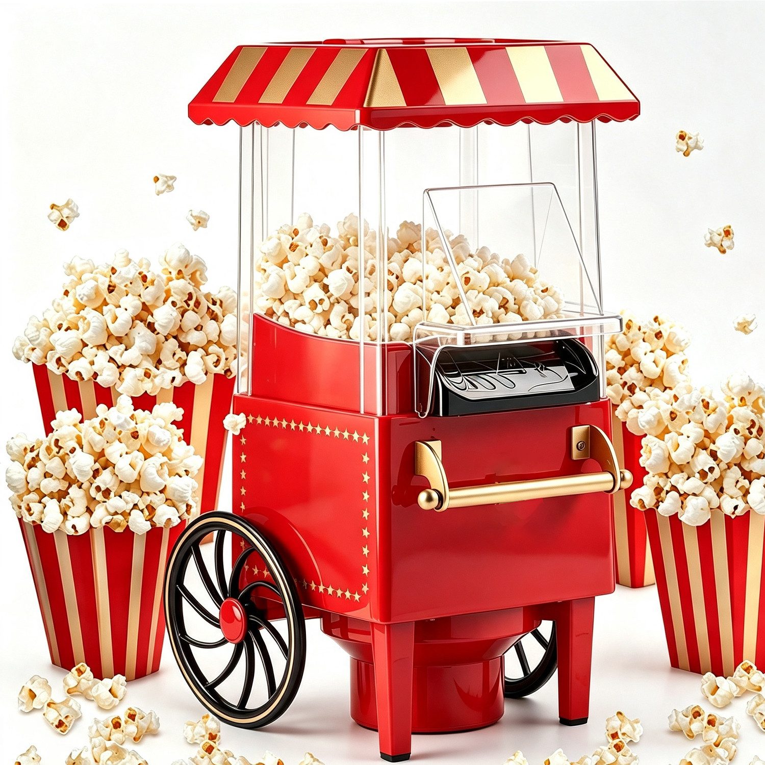 Fofile Popcornmaschine Retro Popcornmaschine, Heissluft-Popcornmaker, Rot, 1200W, 95 % Erfolgsquote bei der Zubereitung