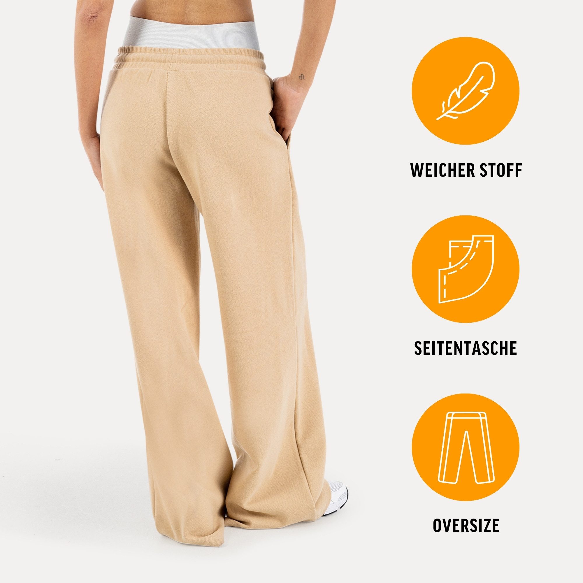 Smilodox Jogginghose Yelin, Trainingshose Damen Oversized Fit Wide-Leg mit Tunnelzug Elastischer Bund, Kordelzug, Weites Bein, Dezentes Logo, Freizeit
