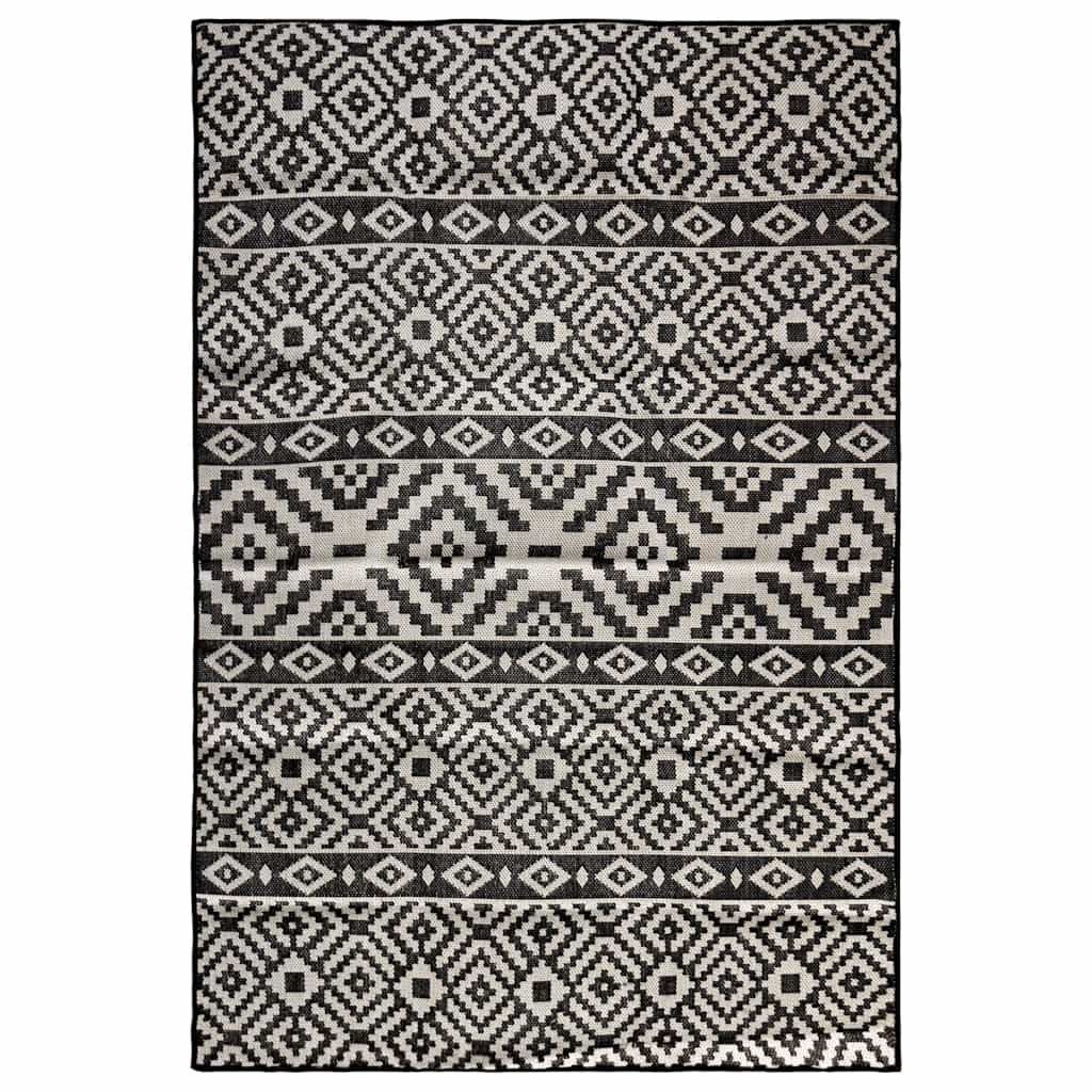 vidaXL Teppich Outdoor-Teppich Flachgewebe 120x170 cm Schwarz Gestreift, Rechteckig