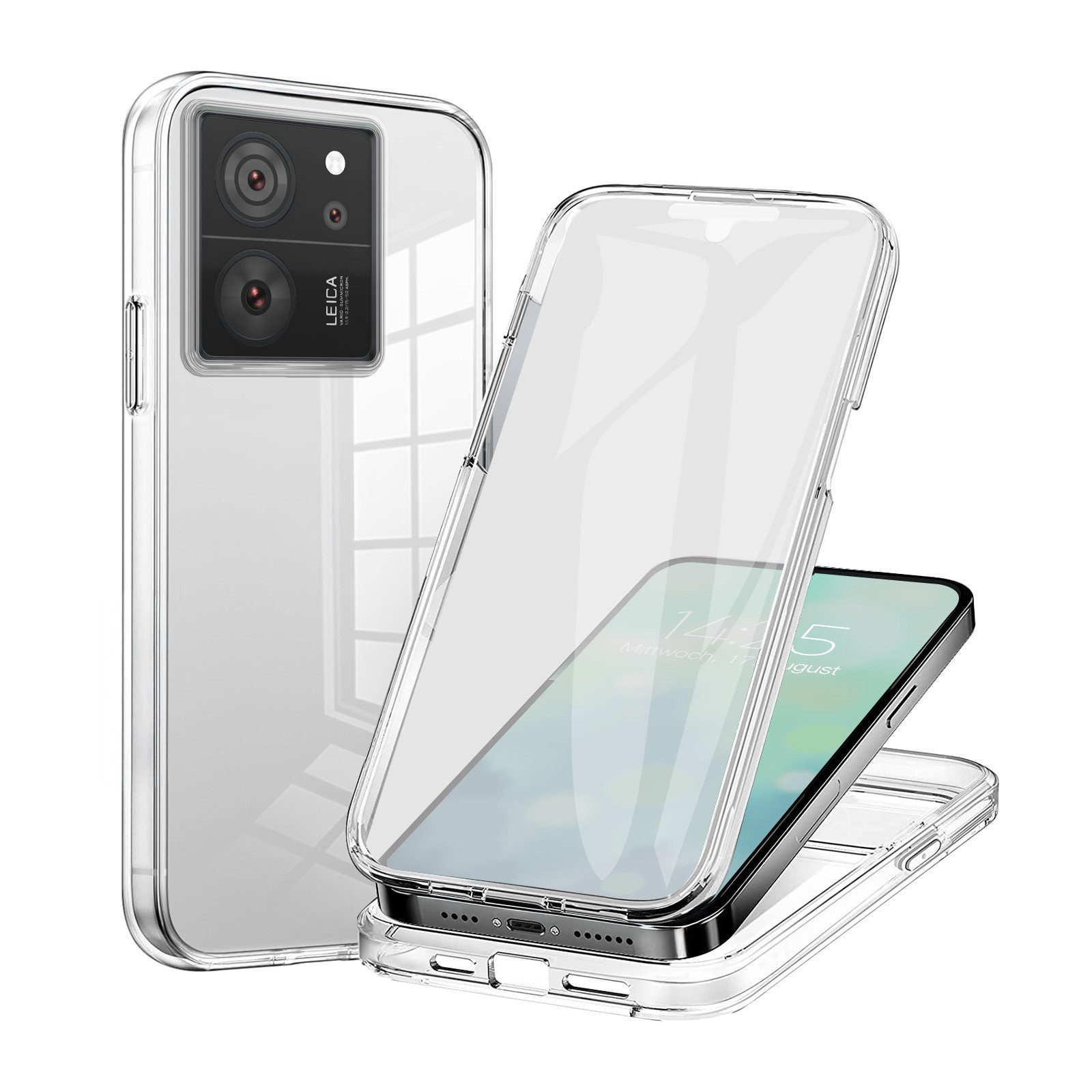 Tec-Expert Handyhülle 360 Grad Hülle für Xiaomi 13T / 13T Pro 6.67 Zoll, 6.67", Rundum Schutz Cover Case Hülle Transparent
