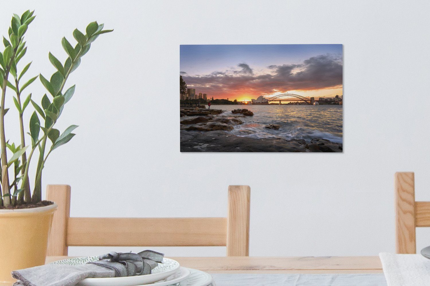 Leinwandbild Sonnenuntergang (1 Feuriger 30x20 Sydney Wanddeko, St), hinter Wandbild OneMillionCanvasses® Australien, cm in Leinwandbilder, Aufhängefertig,