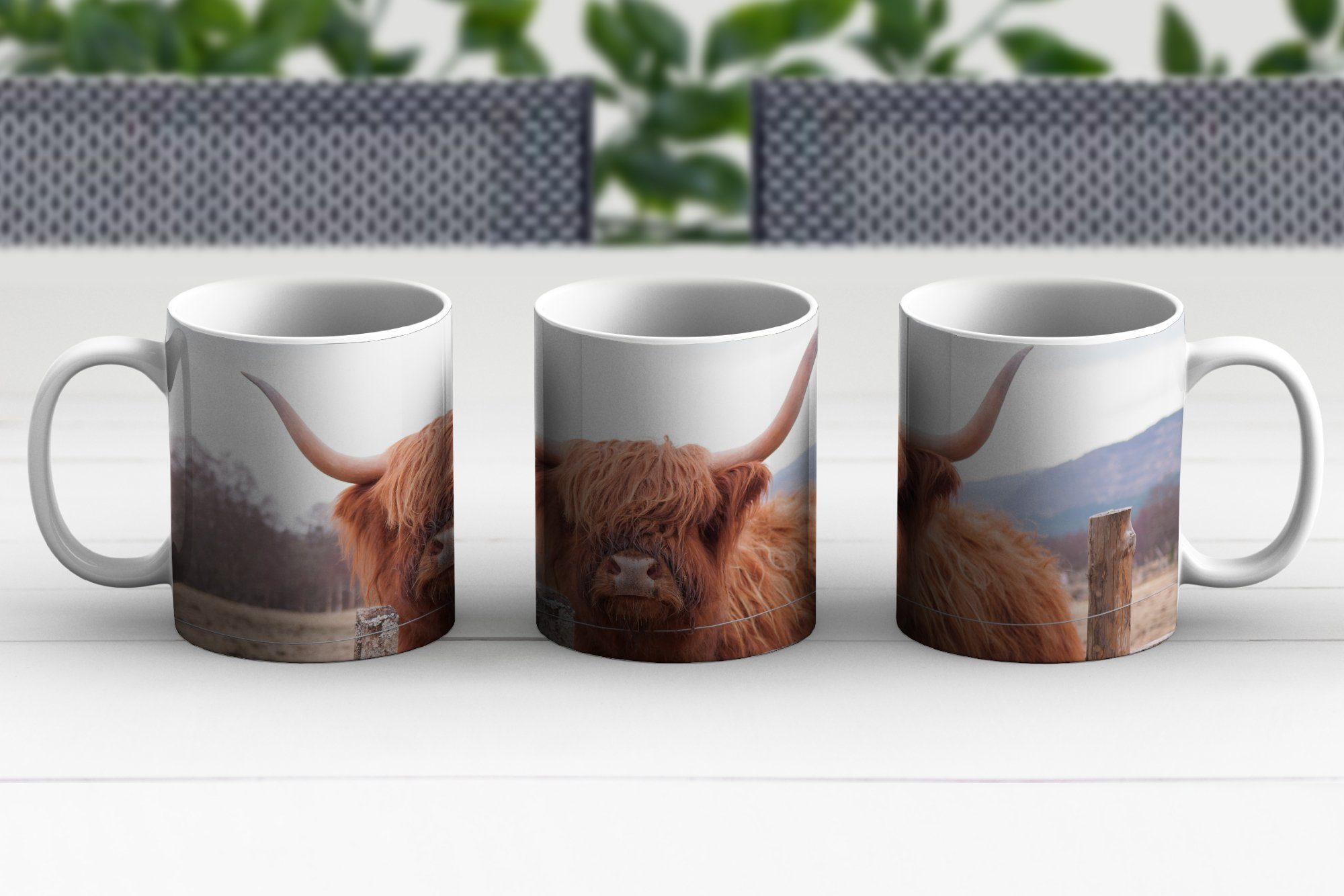 - Kaffeetassen, Tasse MuchoWow Zaun, Teetasse, Teetasse, Becher, Highlander Keramik, Gras - Geschenk Scottish