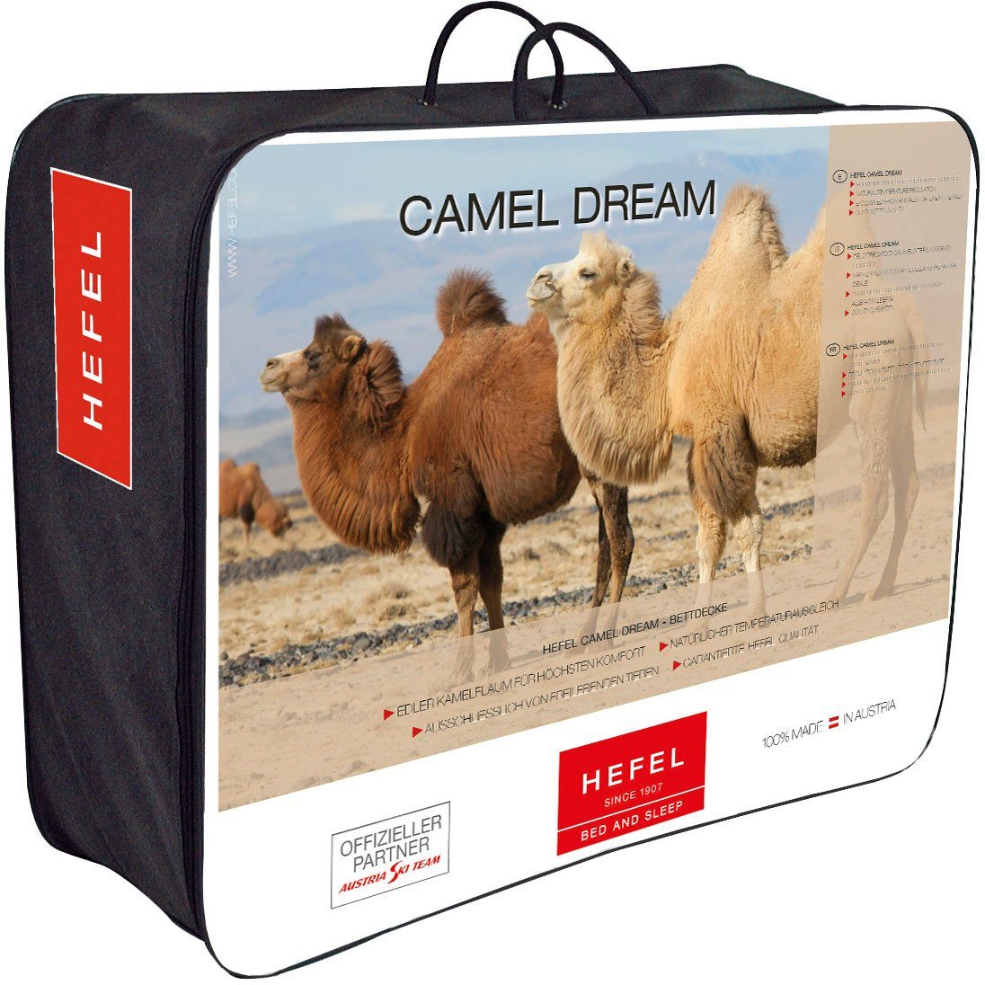 Hefel Naturhaarbettdecke Camel Dream Ganzjahresdecke, Füllung: Kamelhaar, Bezug: Baumwolle satin, Kuscheliges zartes Kamelhaar wirkt wie eine natürliche Klimaanlage