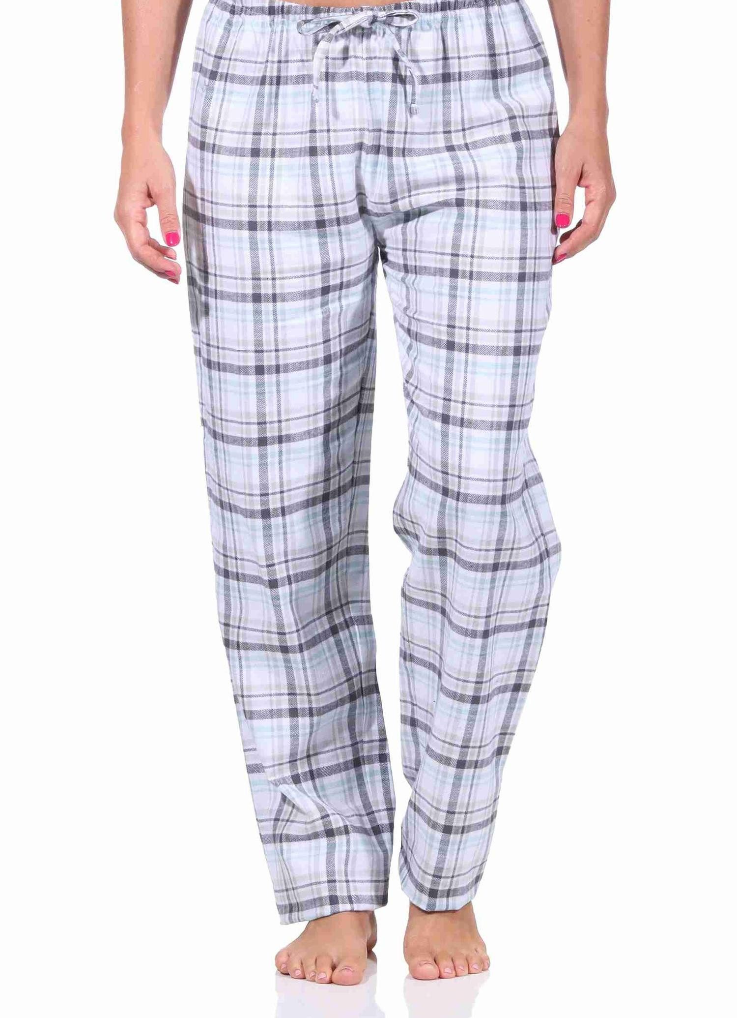 Normann Pyjama Damen Flanell Schlafanzug Hose kariert aus Baumwolle - 222 222 15 870