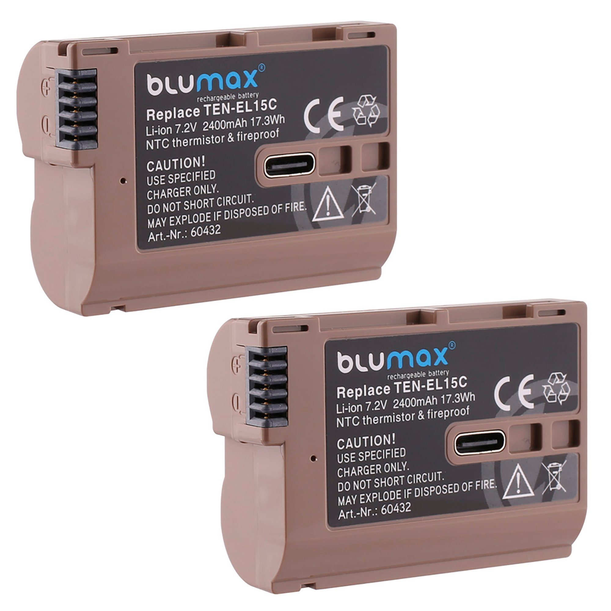 Blumax 2x Nikon EN-EL15 a/b/c, mit USB-C Z5 Z6 II Z7 II 2400 mAh Kamera-Akku